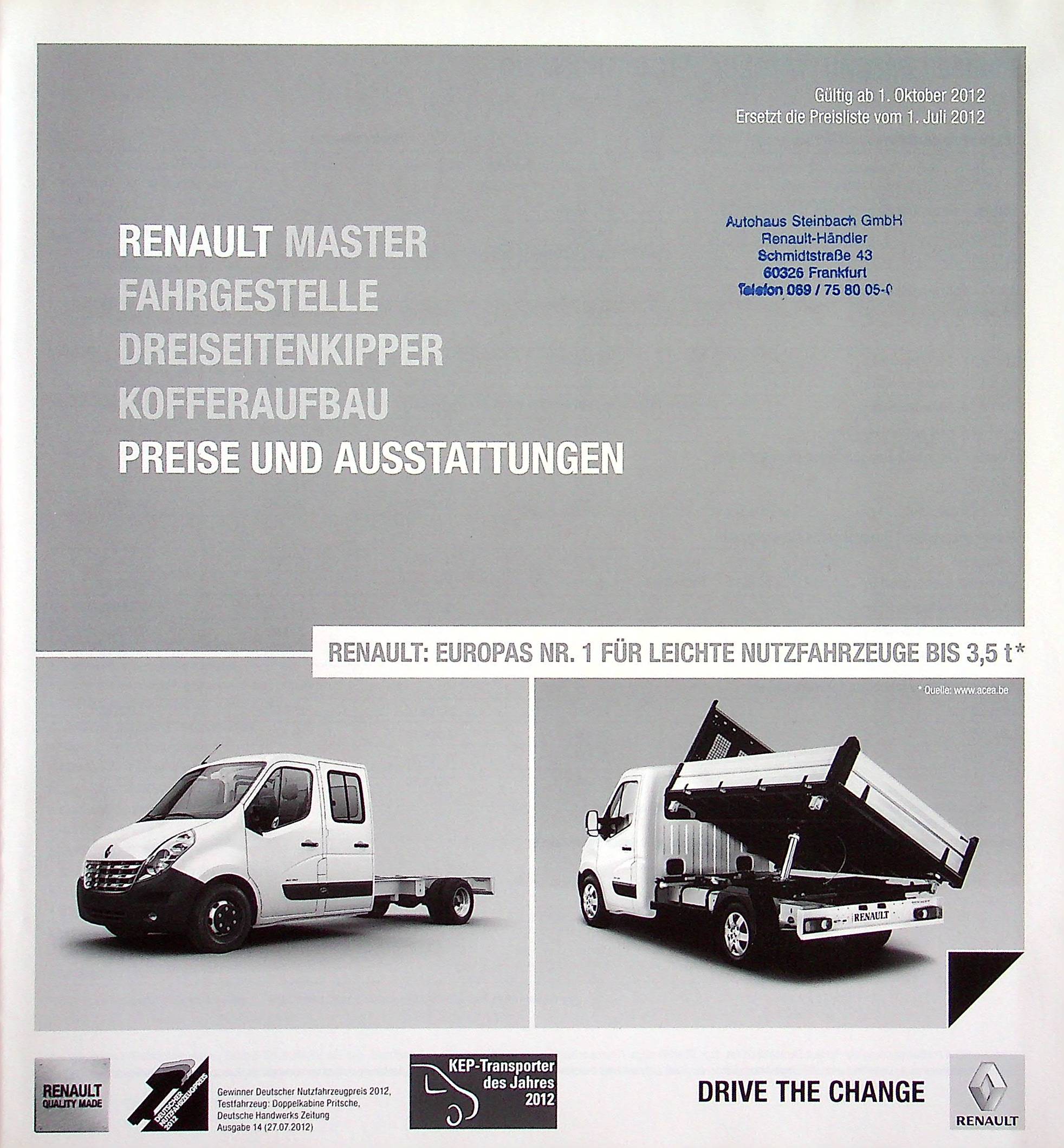 Renault Master Fahrgestelle - Preisliste & Extras - Prospekt 10/2012
