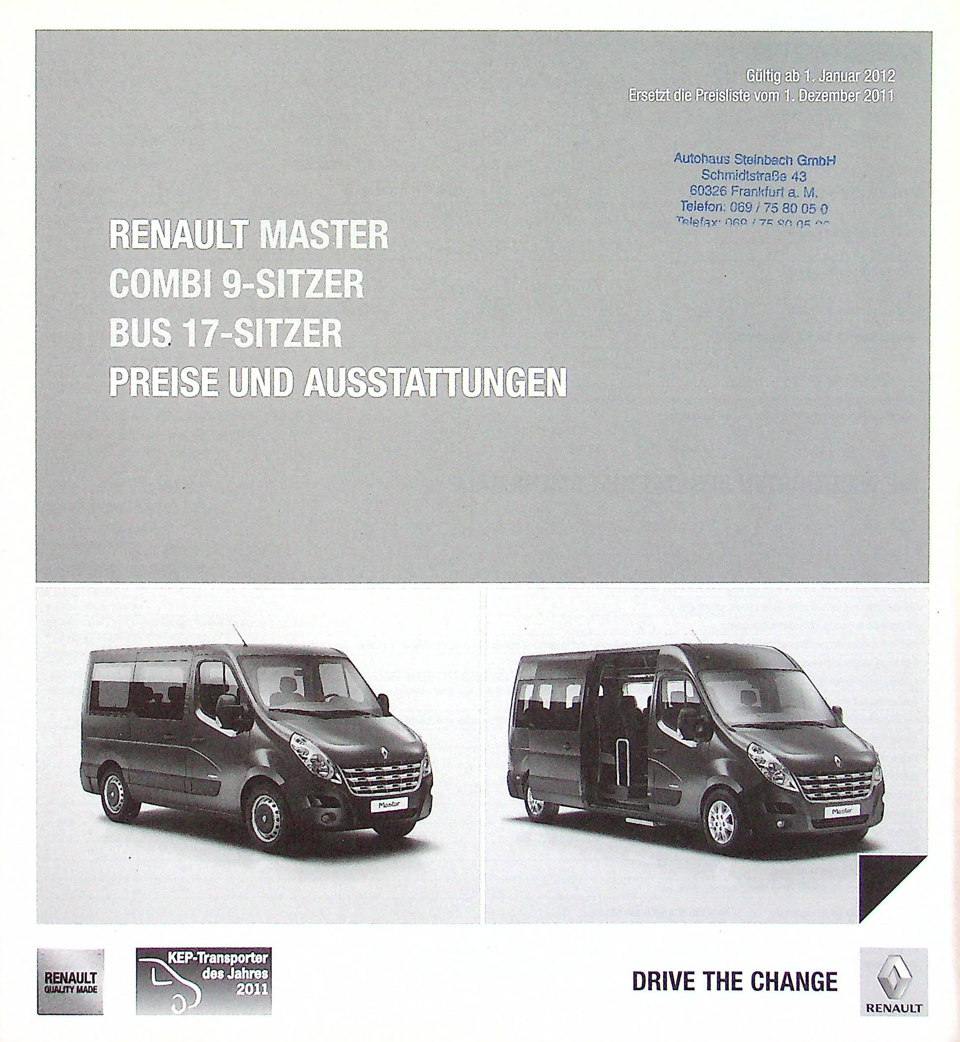 Renault Master Combi - Preisliste & Extras - Prospekt 01/2012
