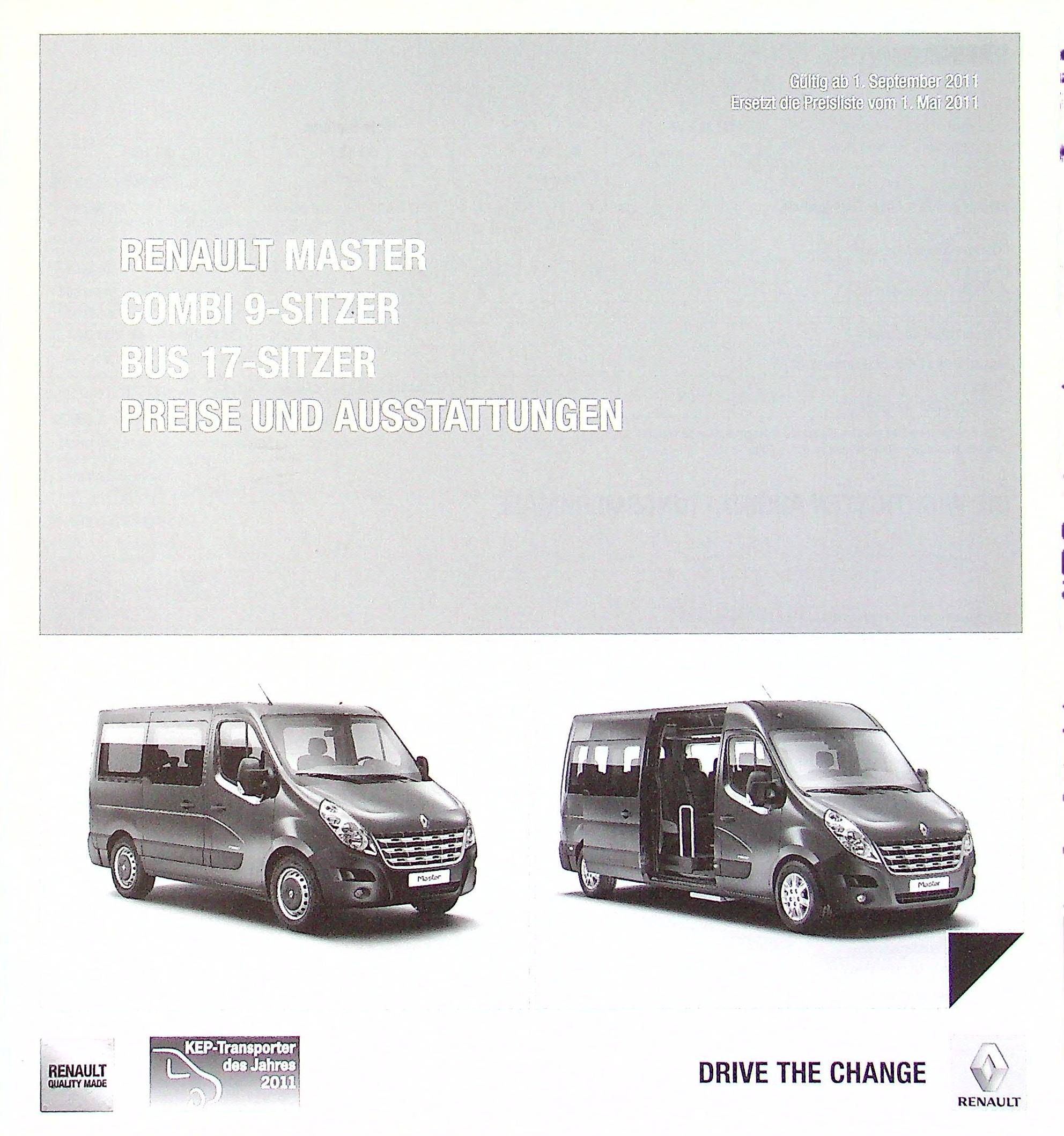 Renault Master Combi - Preisliste & Extras - Prospekt 09/2011