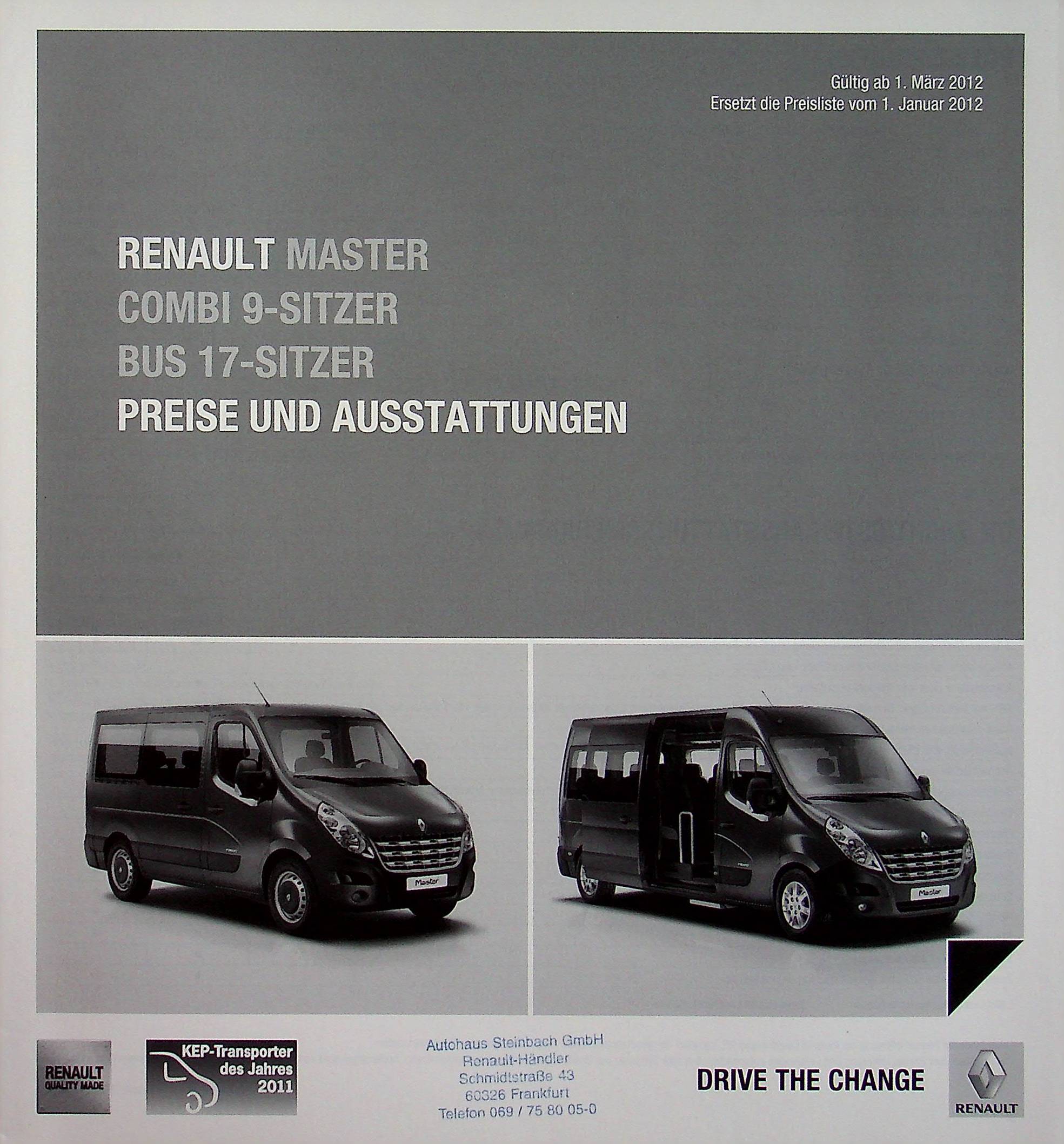 Renault Master Combi - Preisliste & Extras - Prospekt 03/2012