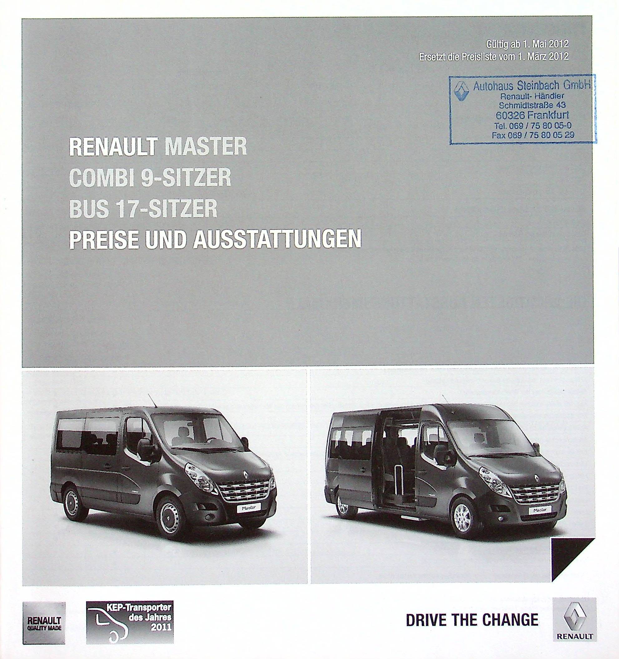 Renault Master Combi - Preisliste & Extras - Prospekt 05/2012