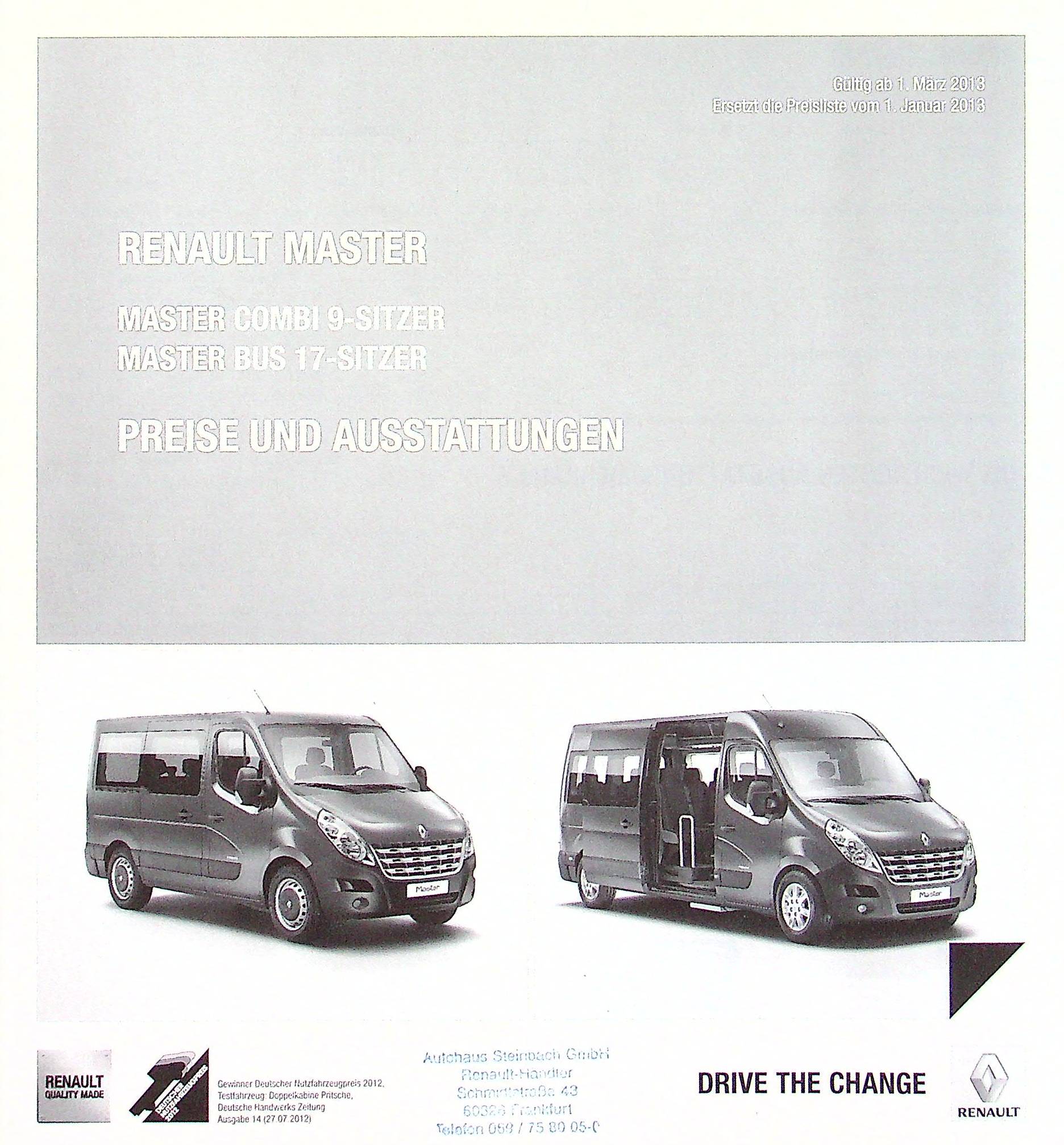 Renault Master Combi - Preisliste & Extras - Prospekt 03/2013