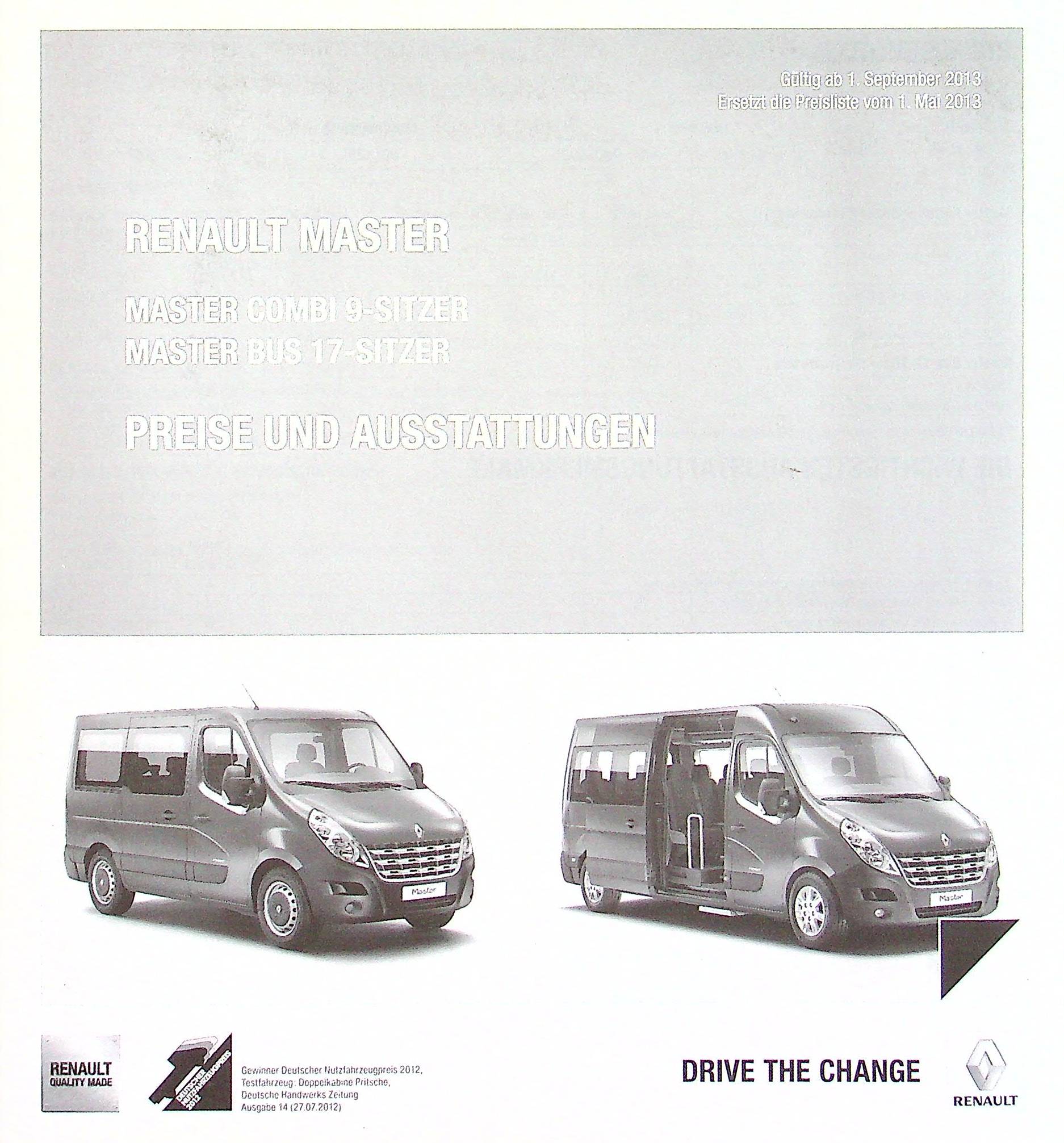 Renault Master Combi - Preisliste & Extras - Prospekt 09/2013
