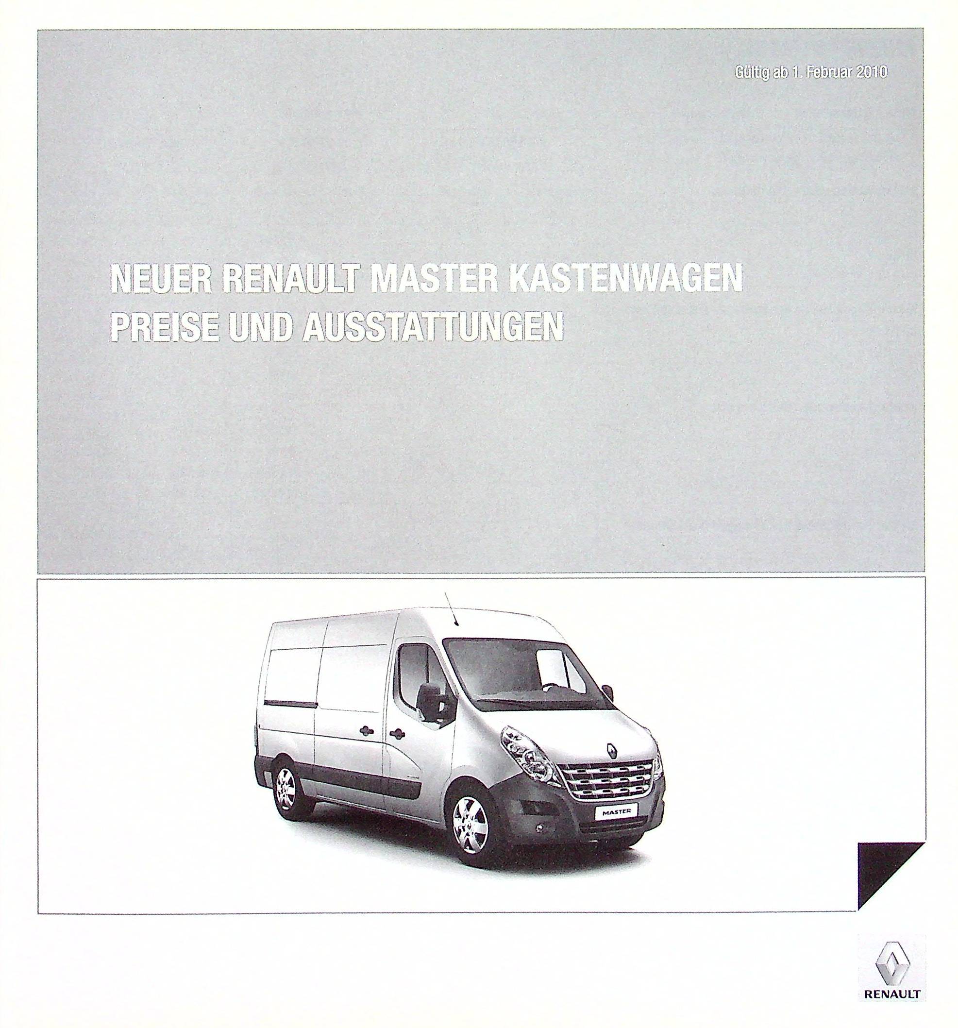 Renault Master Kasten - Preisliste & Extras - Prospekt 02/2010