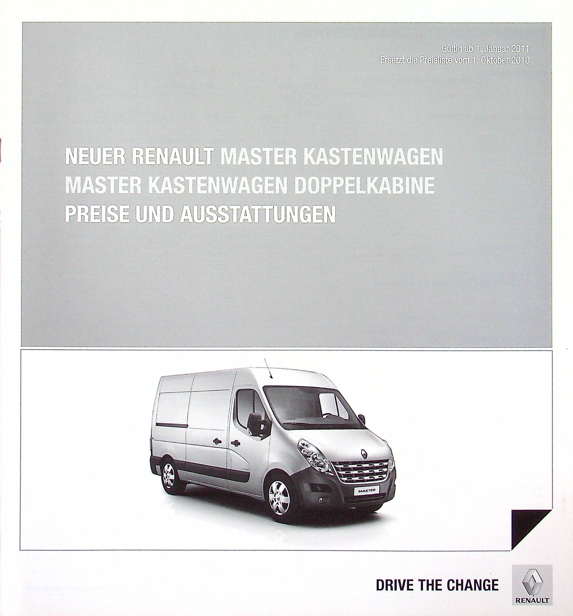 Renault Master Kasten - Preisliste & Extras - Prospekt 01/2011