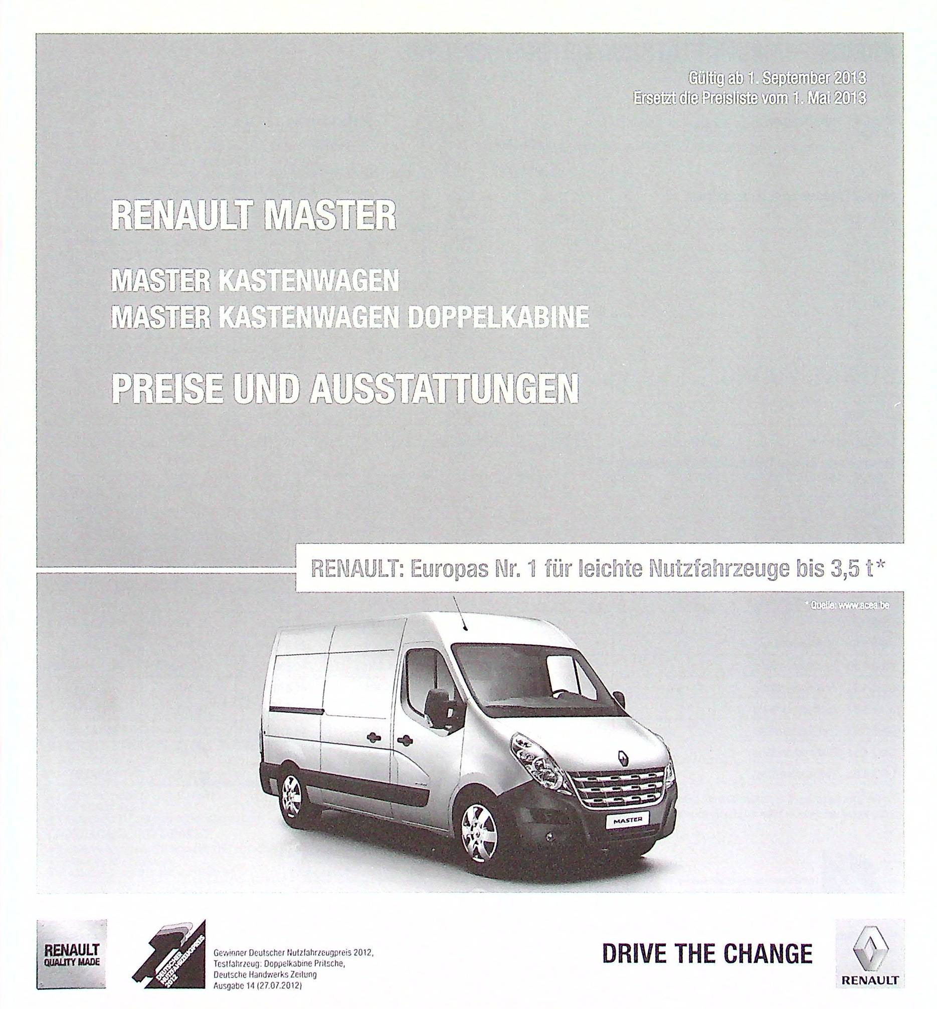 Renault Master Kasten - Preisliste & Extras - Prospekt 09/2013