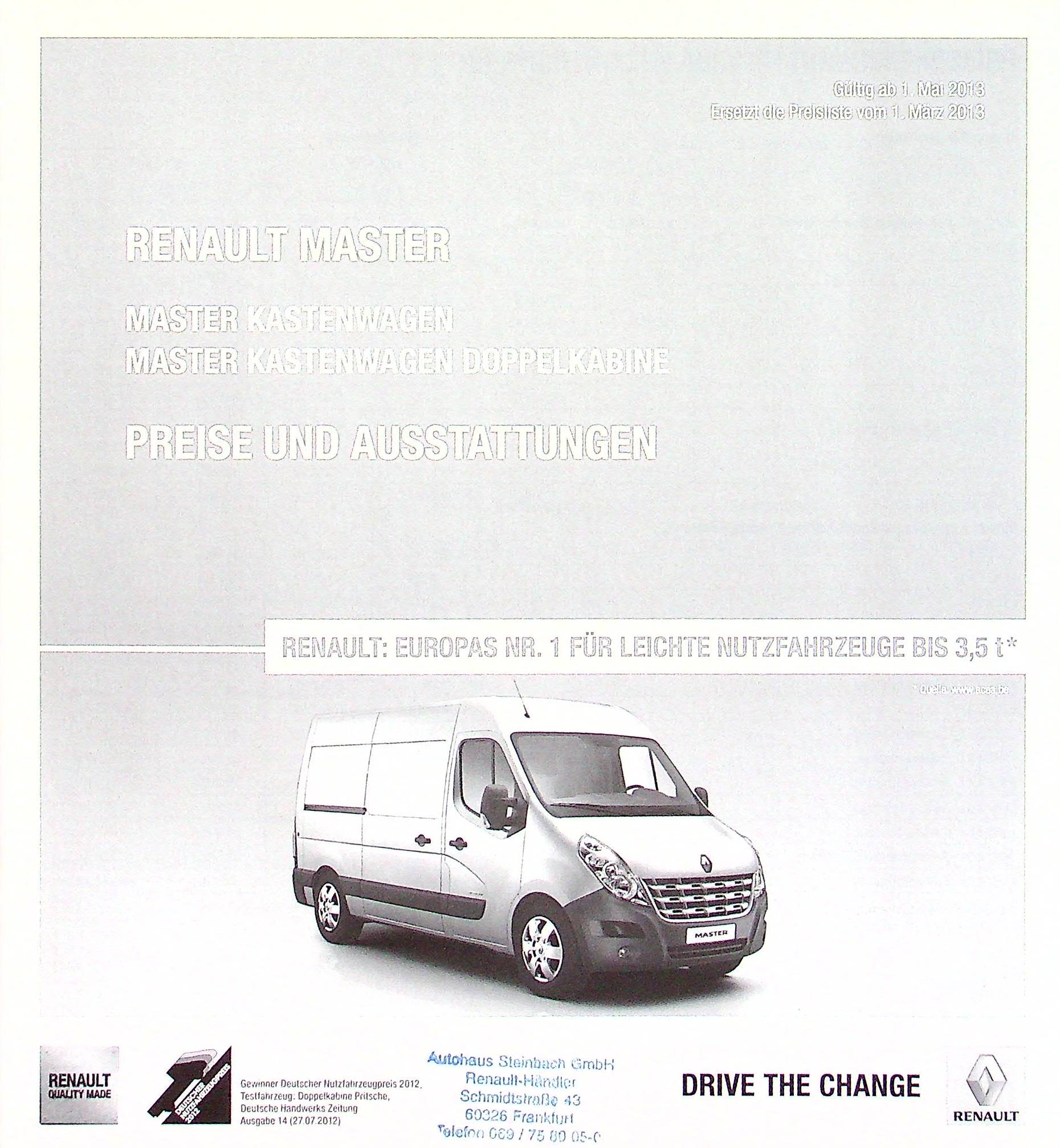 Renault Master Kasten - Preisliste & Extras - Prospekt 05/2013