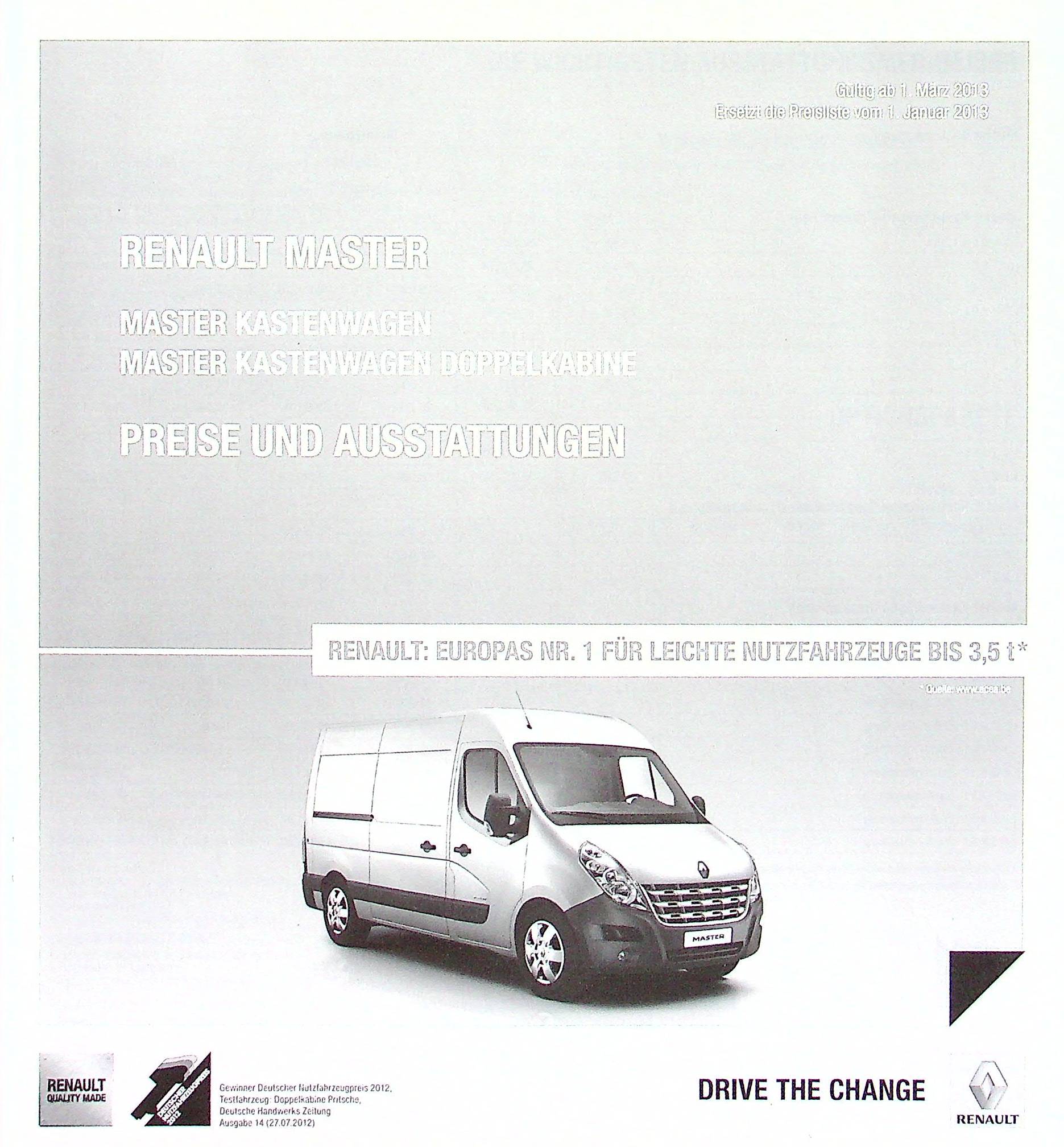 Renault Master Kasten - Preisliste & Extras - Prospekt 03/2013