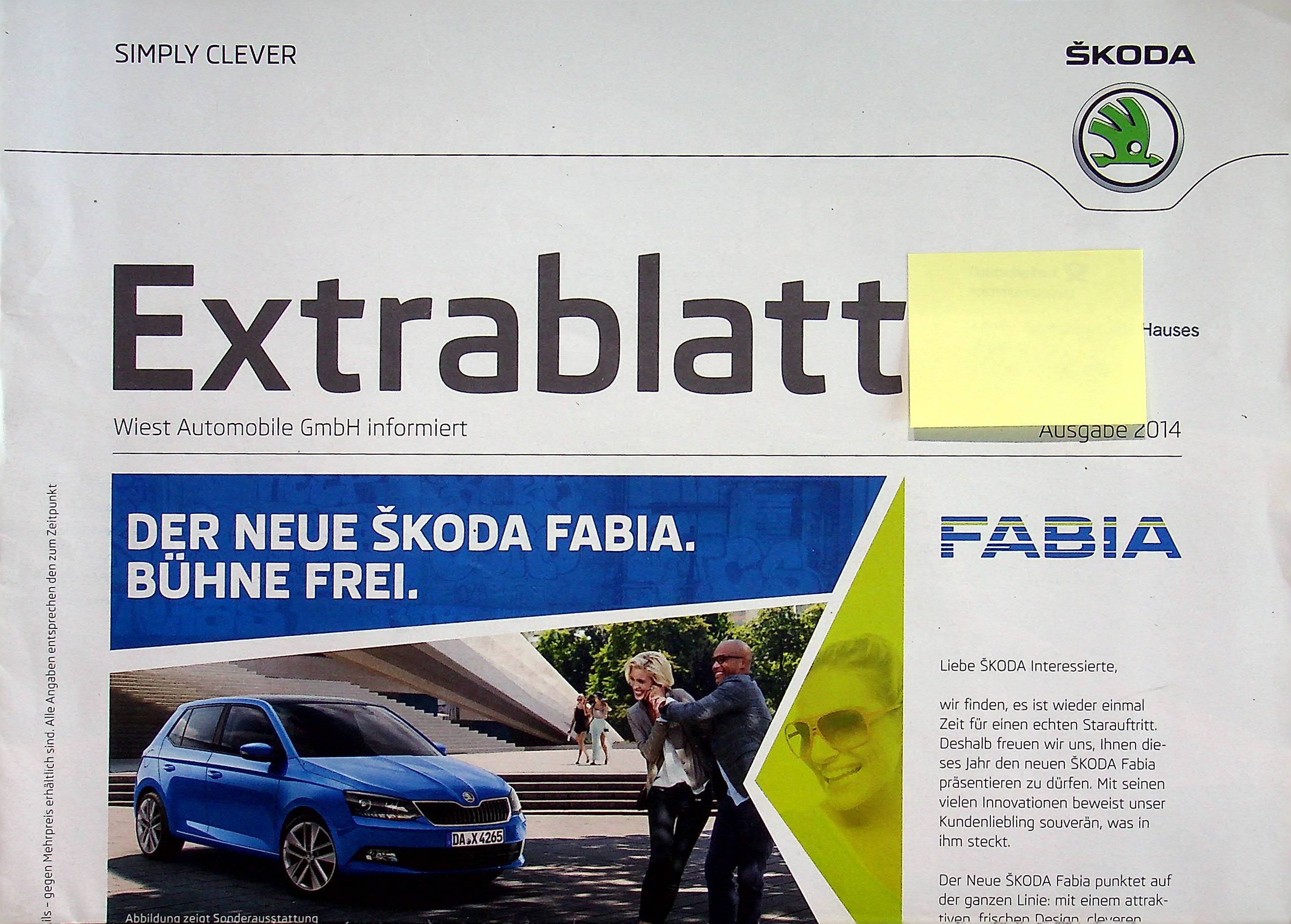 Skoda Fabia - Extrablatt - Prospekt 2014