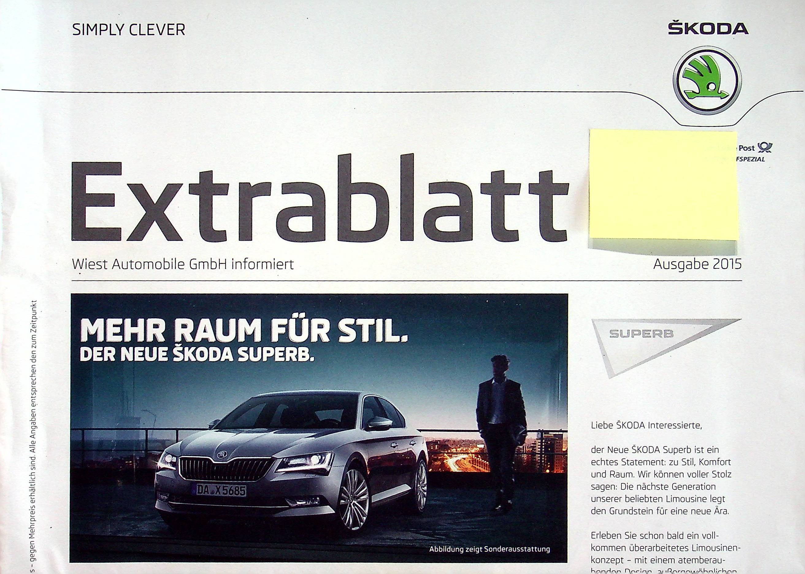 Skoda Superb - Extrablatt - Prospekt 2015