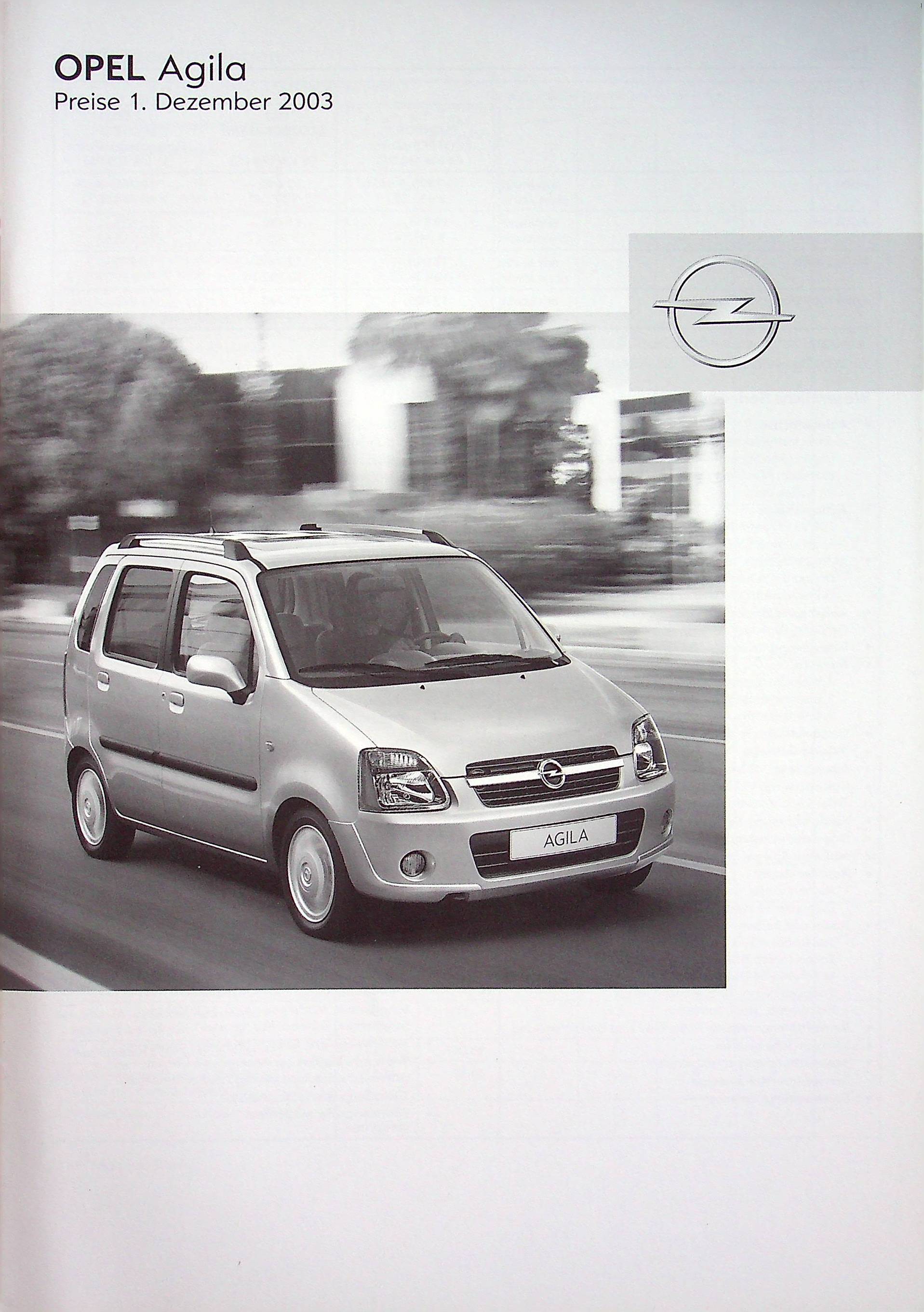 Opel Agila - Preisliste & Extras - Prospekt 12/2003