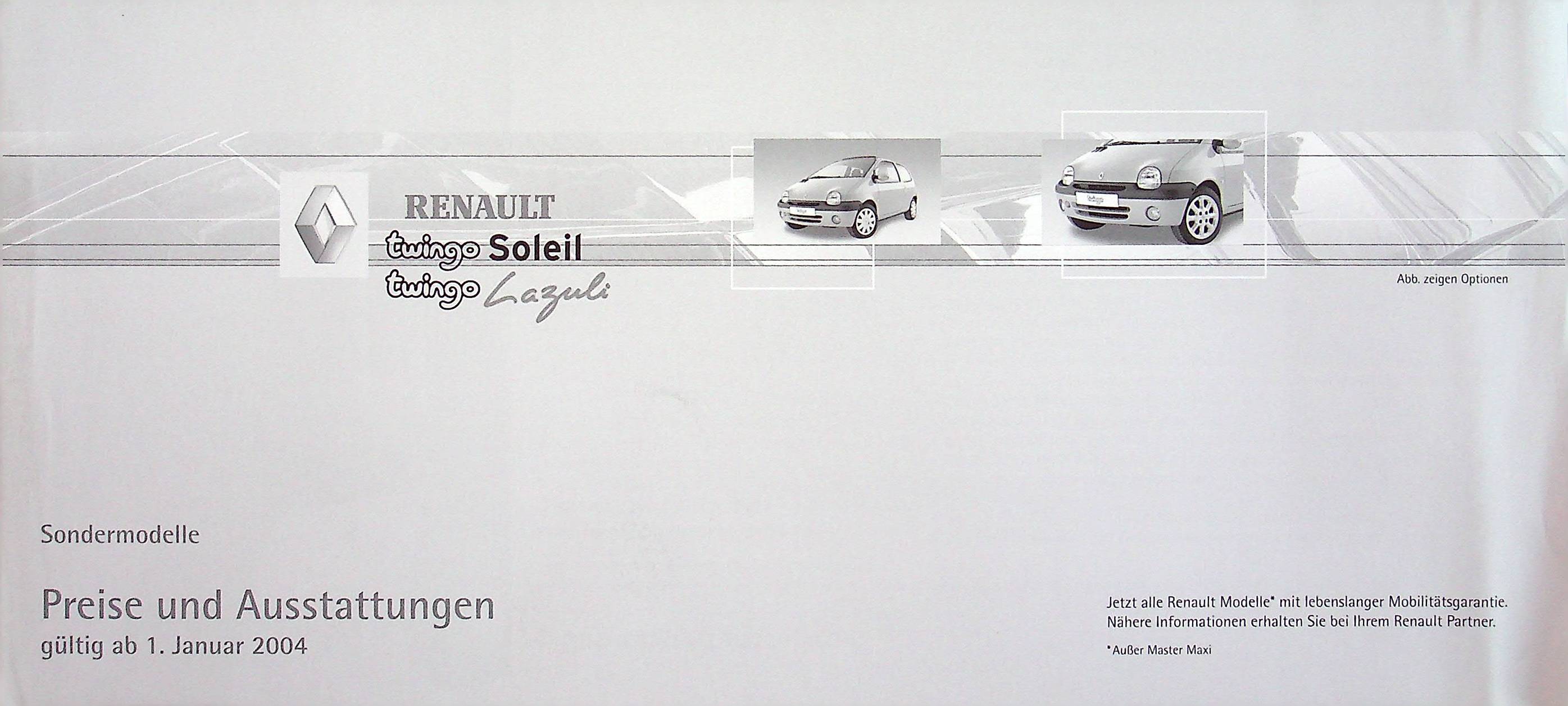 Renault Twingo - Lazuli - Preisliste & Extras - Prospekt 01/2004