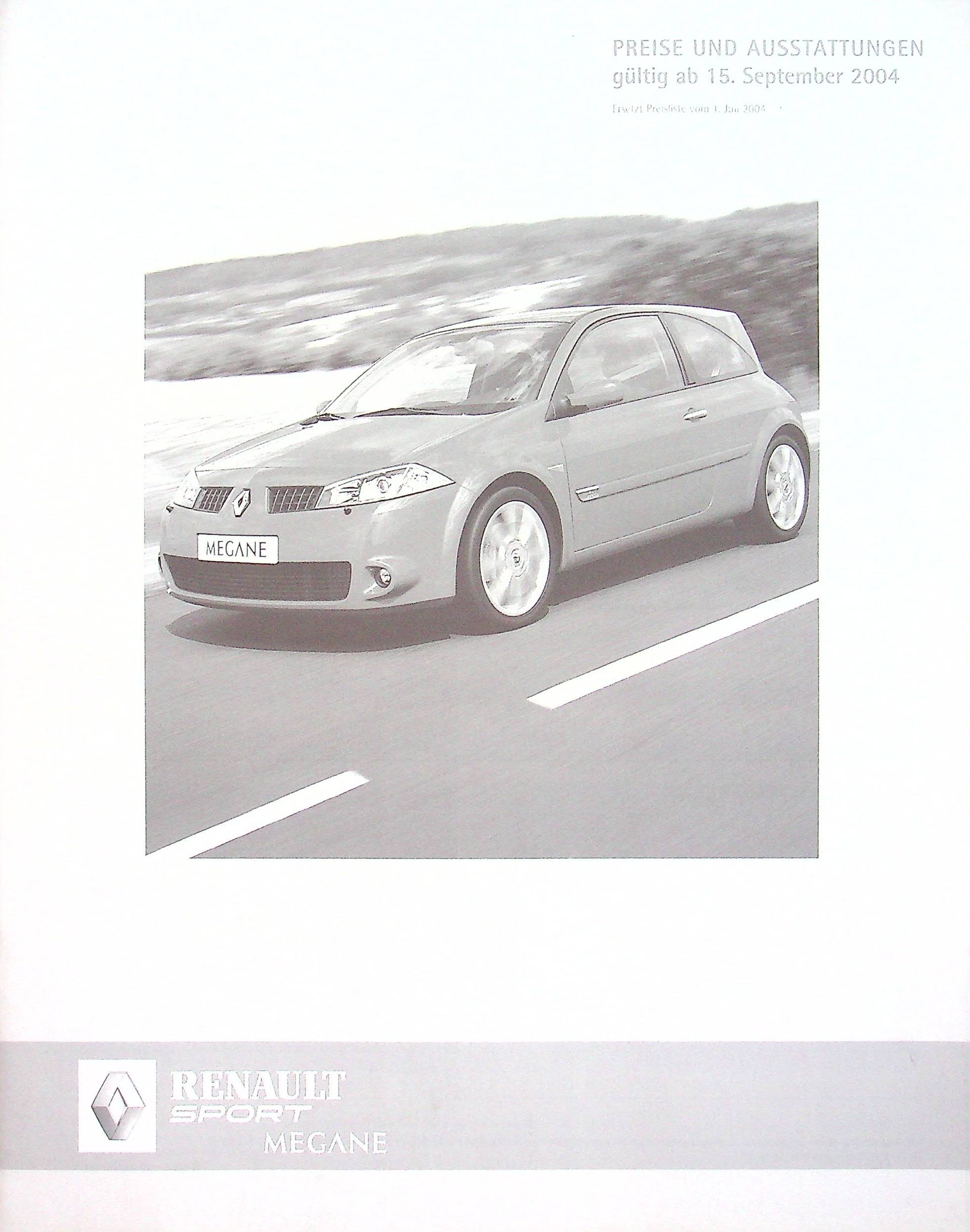 Renault Megane RS - Preisliste & Extras - Prospekt 09/2004