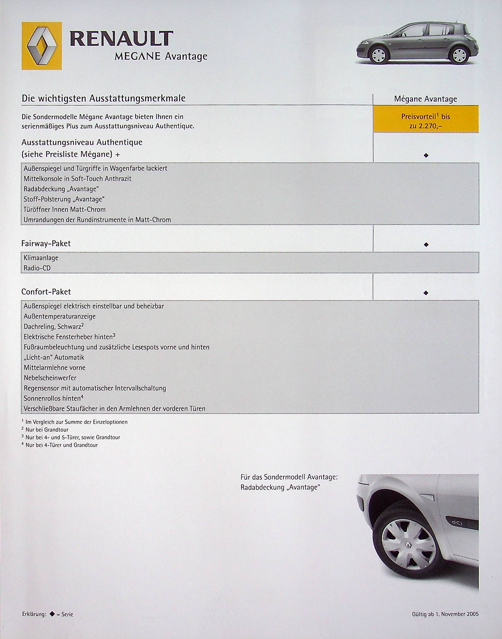 Renault Megane - Avantage - Preise & Extras - Prospekt 11/2005