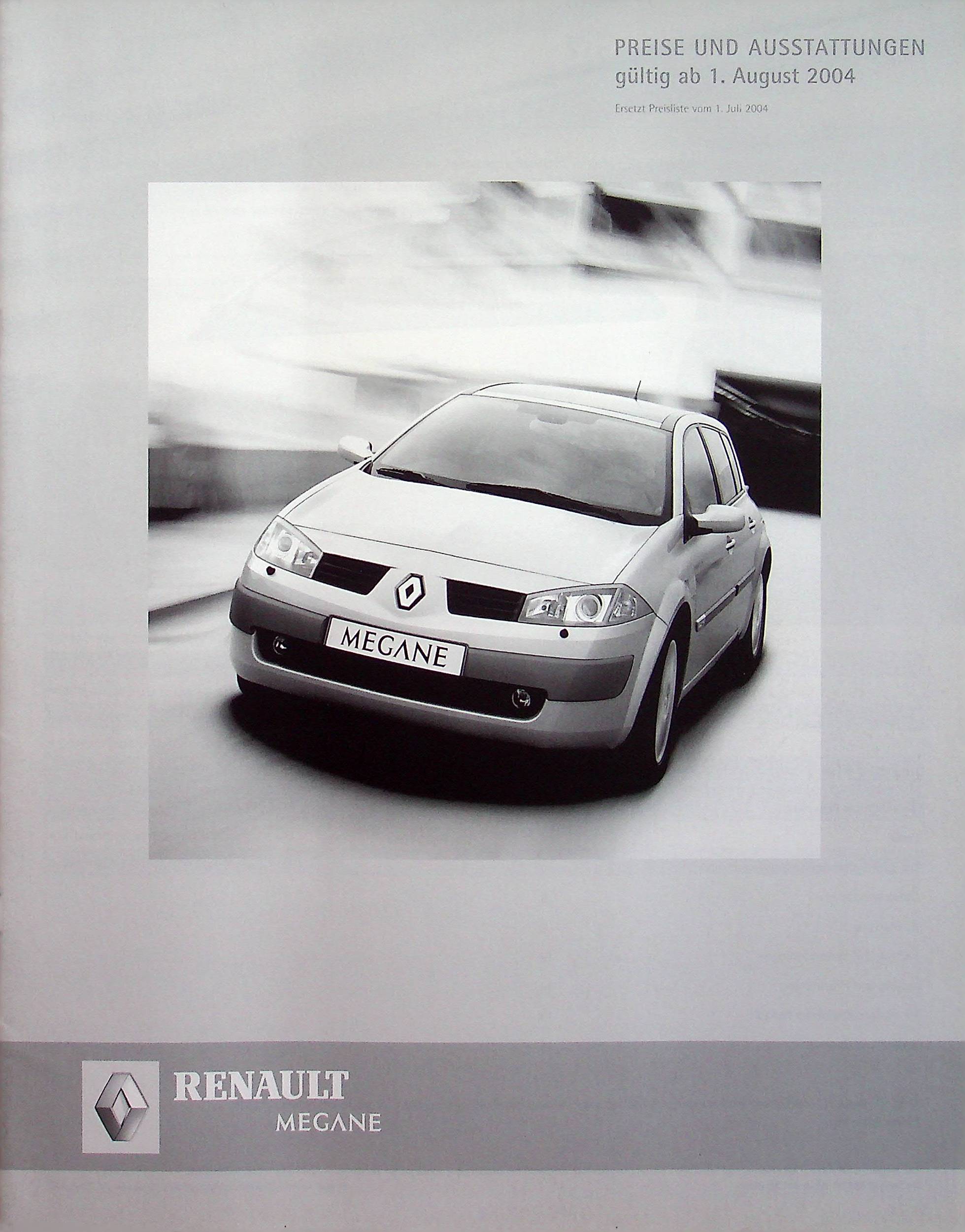 Renault Megane - Preisliste & Extras - Prospekt 08/2004