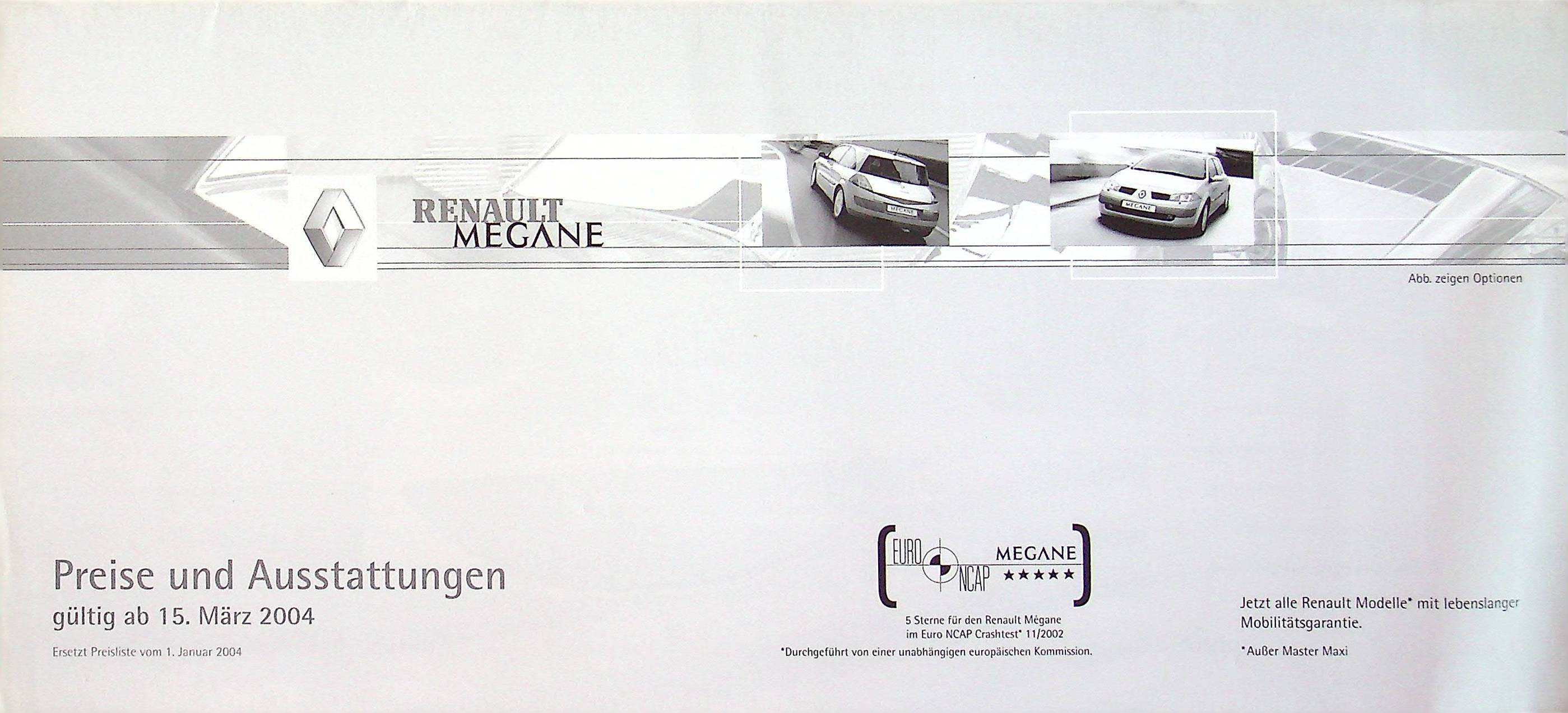 Renault Megane - Preisliste & Extras - Prospekt 03/2004