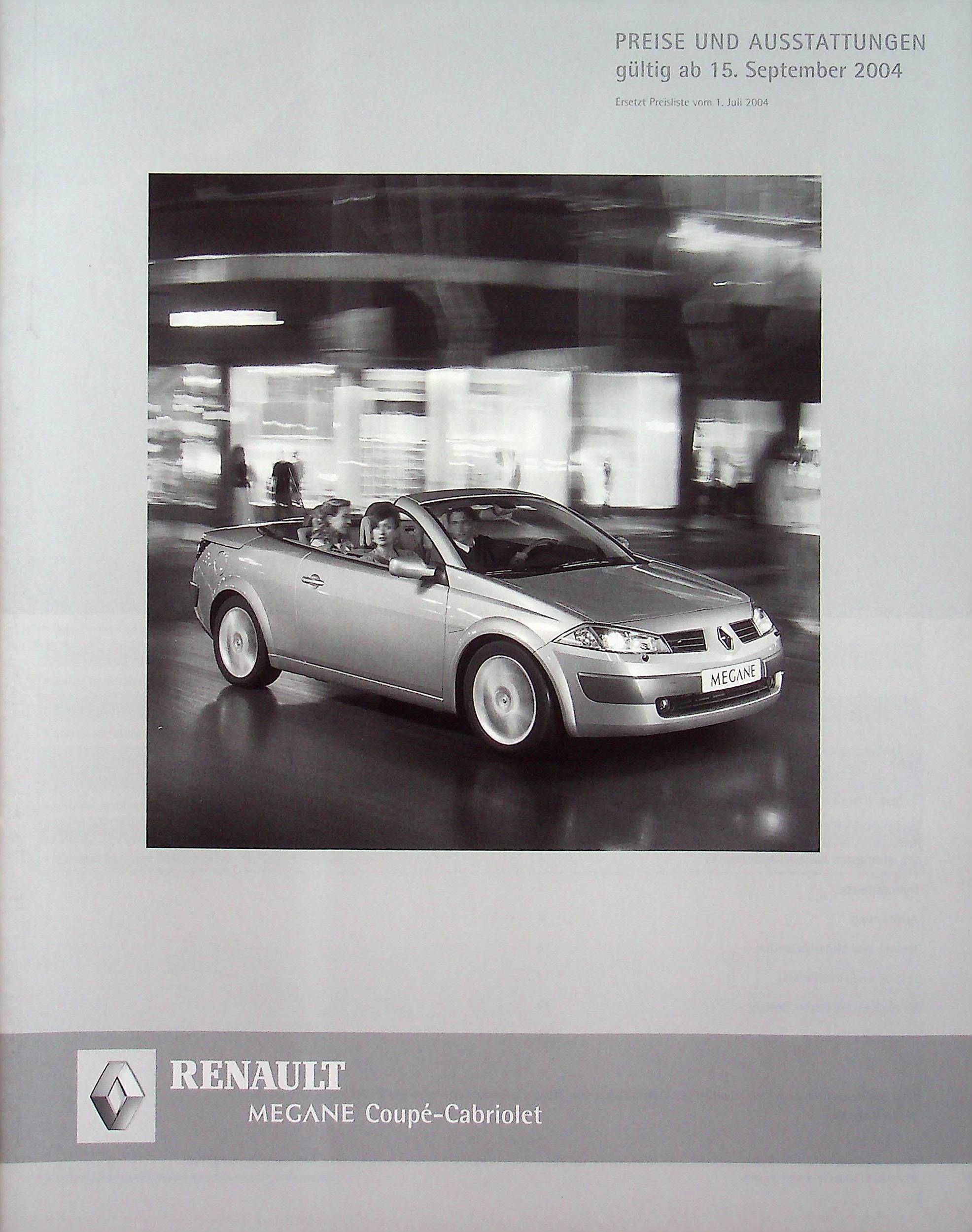 Renault Megane CC - Preisliste & Extras - Prospekt 09/2004