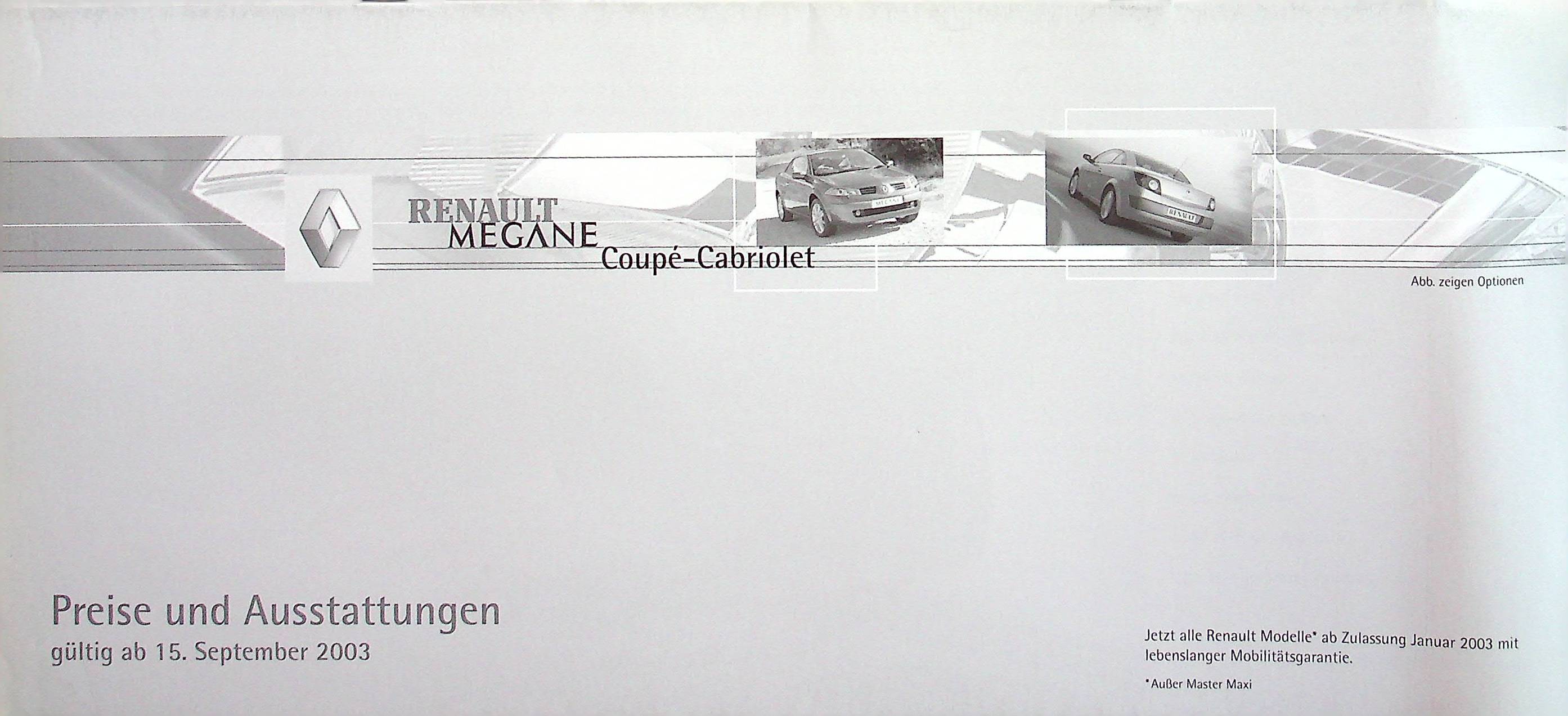 Renault Megane CC - Preisliste & Extras - Prospekt 09/2003
