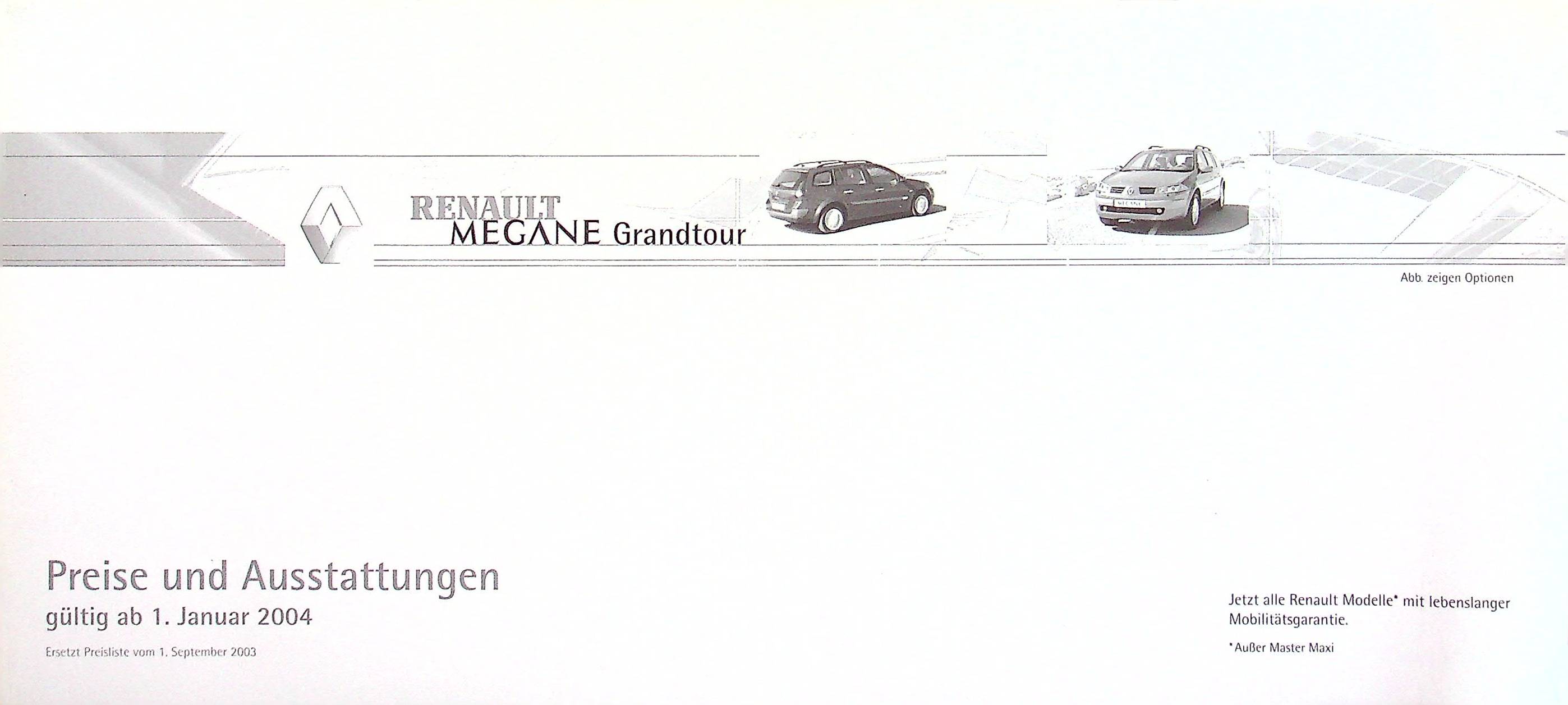 Renault Megane Grandtour - Preise & Extras - Prospekt 01/2004