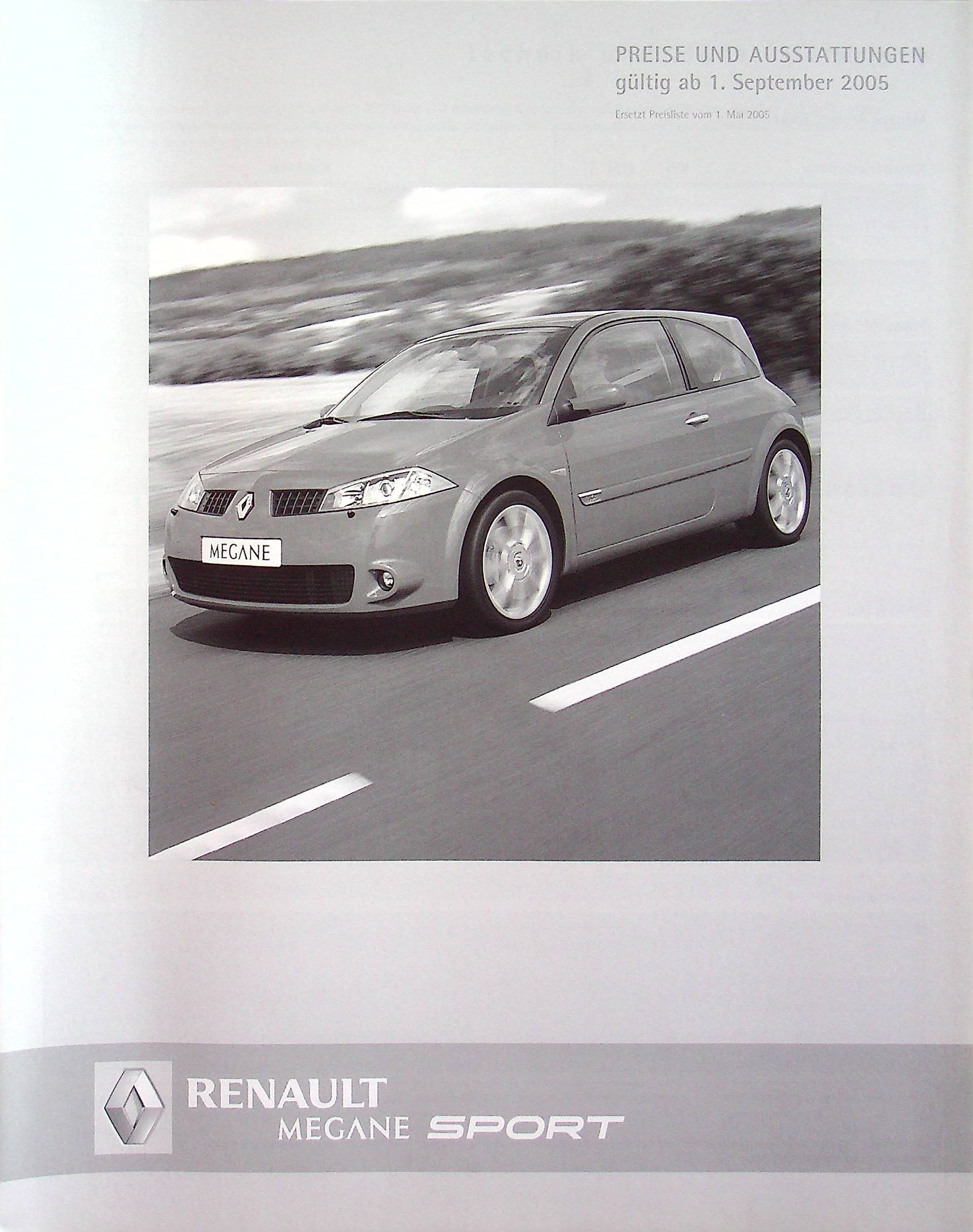 Renault Megane RS - Preisliste & Extras - Prospekt 09/2005