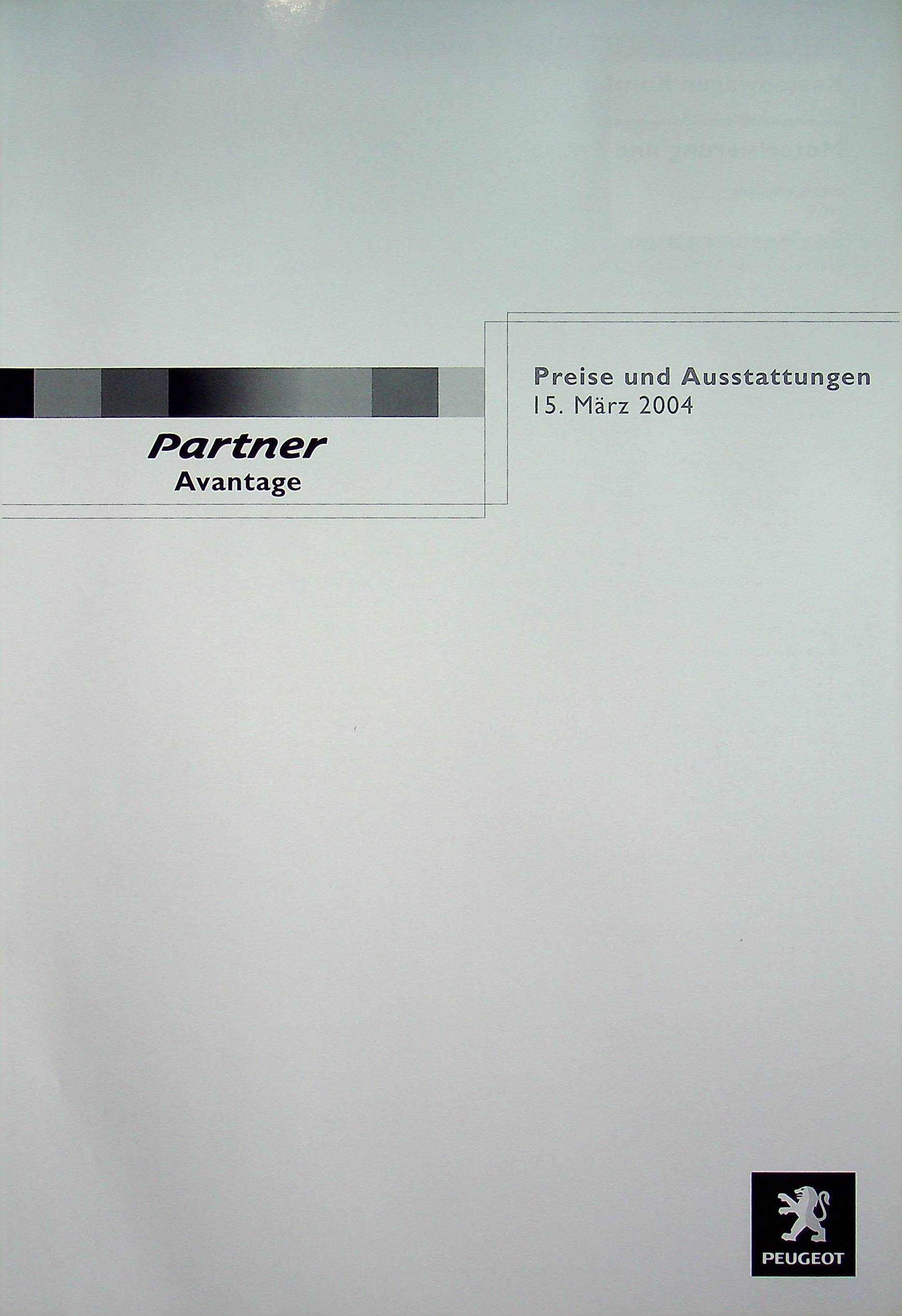 Peugeot Partner Kasten Avatage - Preisliste - Prospekt 03/2004