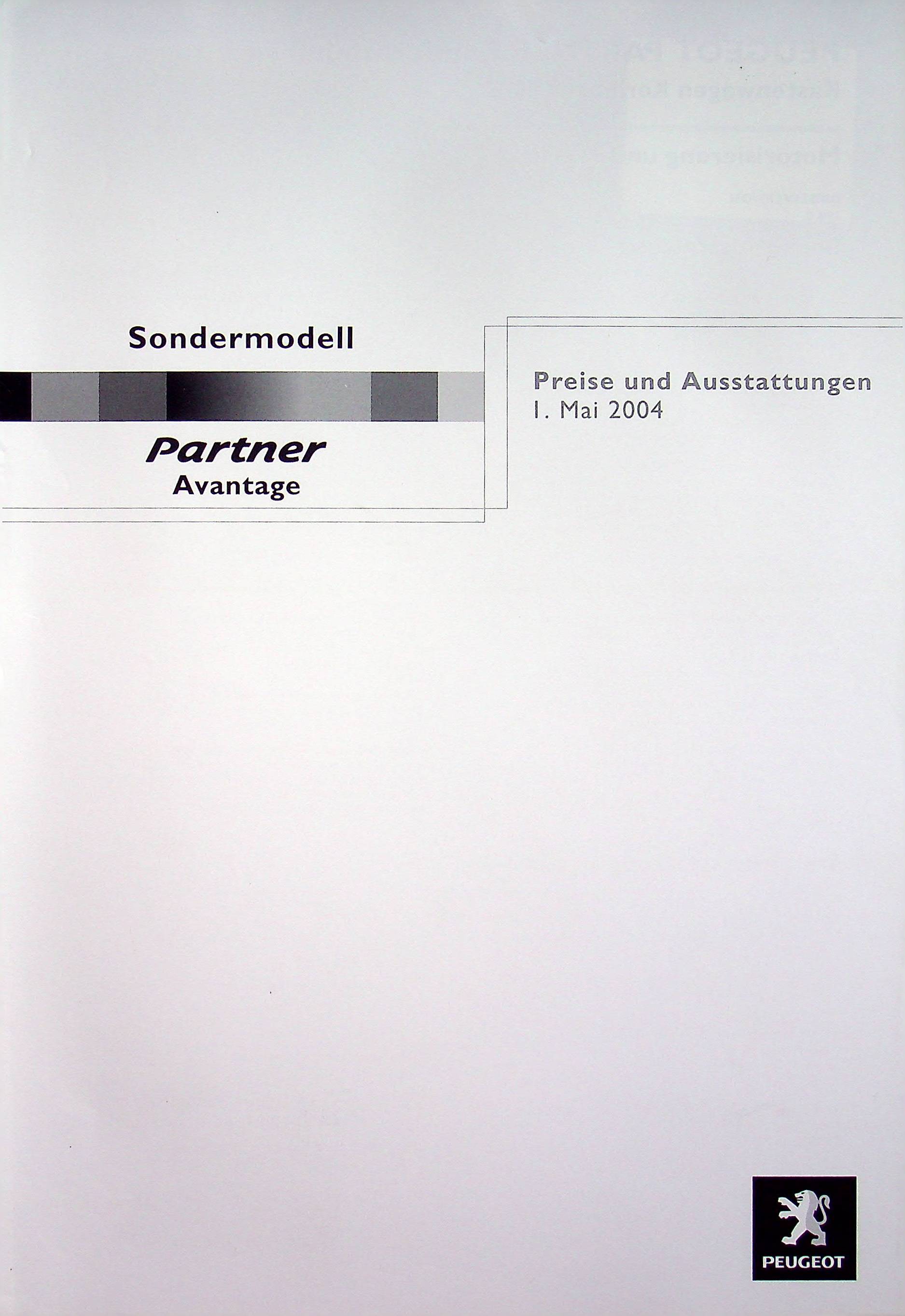 Peugeot Partner - Avantage - Preisliste - Prospekt 05/2004