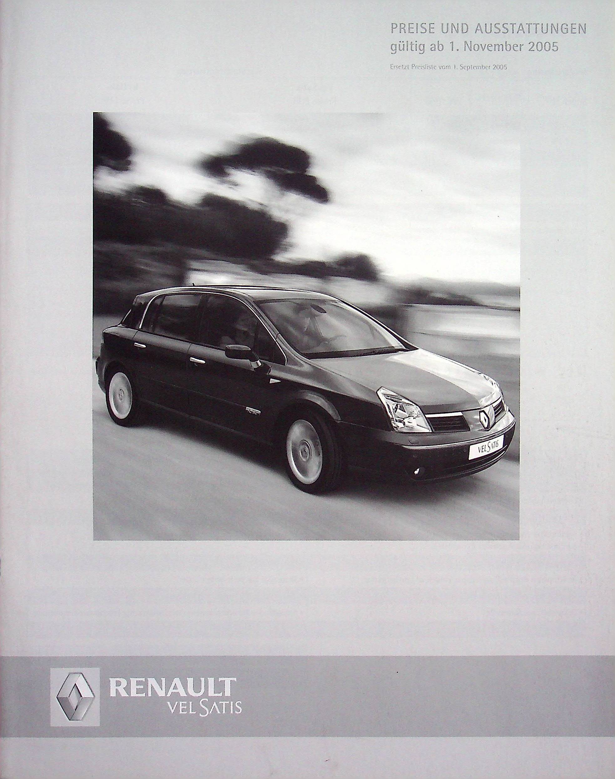 Renault Vel Satis - Preisliste & Extras - Prospekt 11/2005