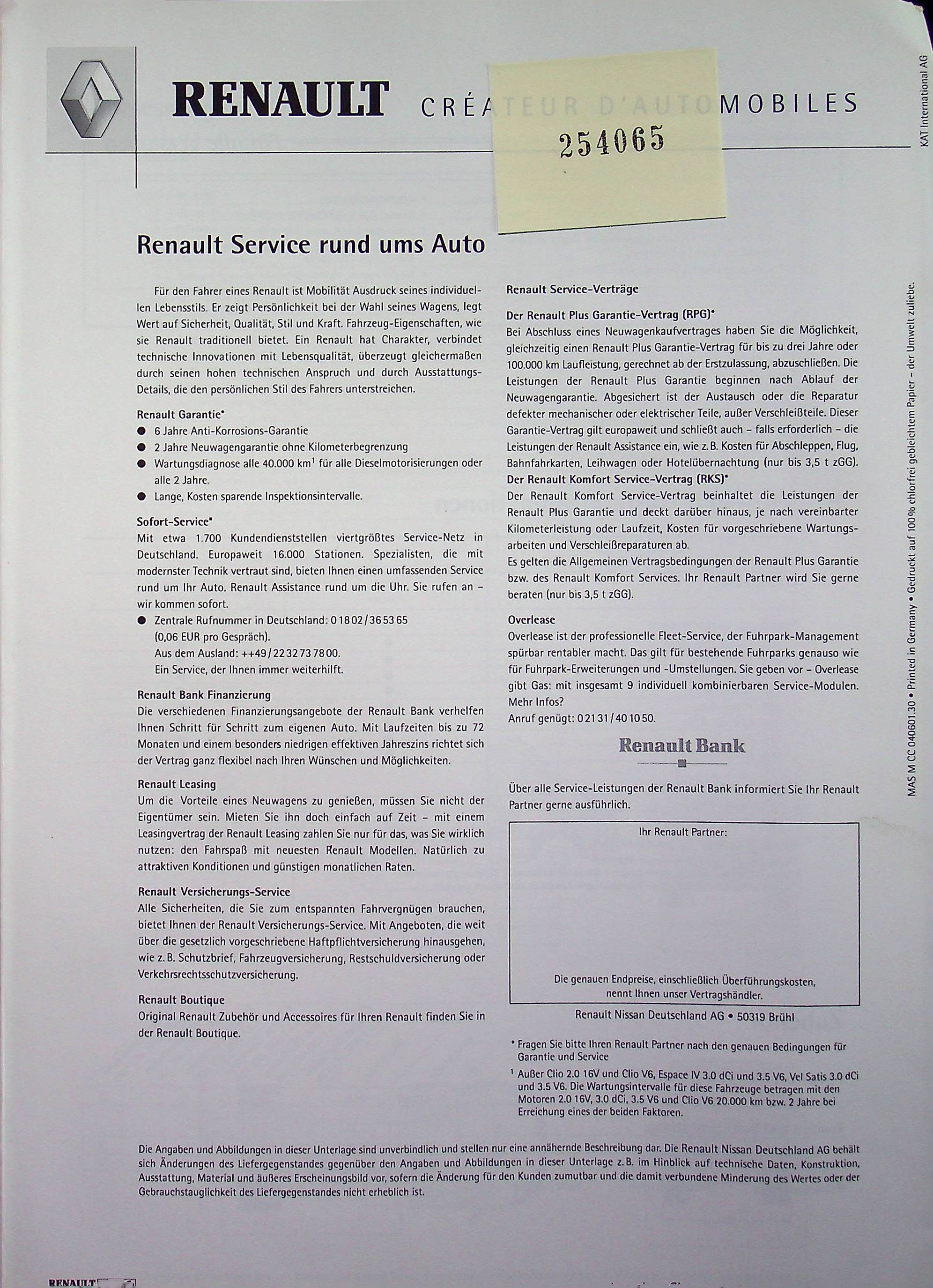 Renault Master Maxi Fahrgestell - Preise & Extras - Prospekt 07/2004