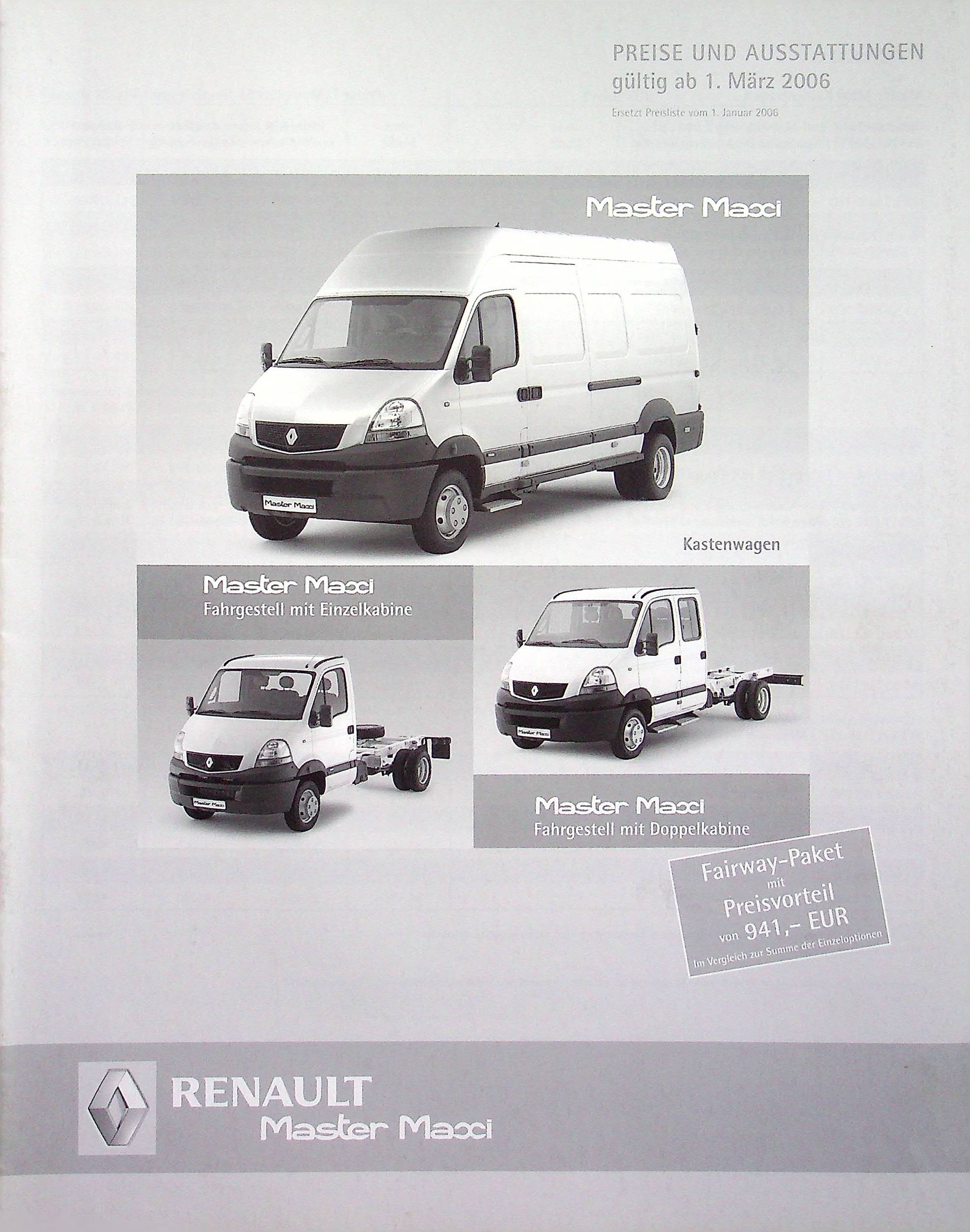 Renault Master Maxi Fahrgestell - Preise & Extras - Prospekt 03/2006