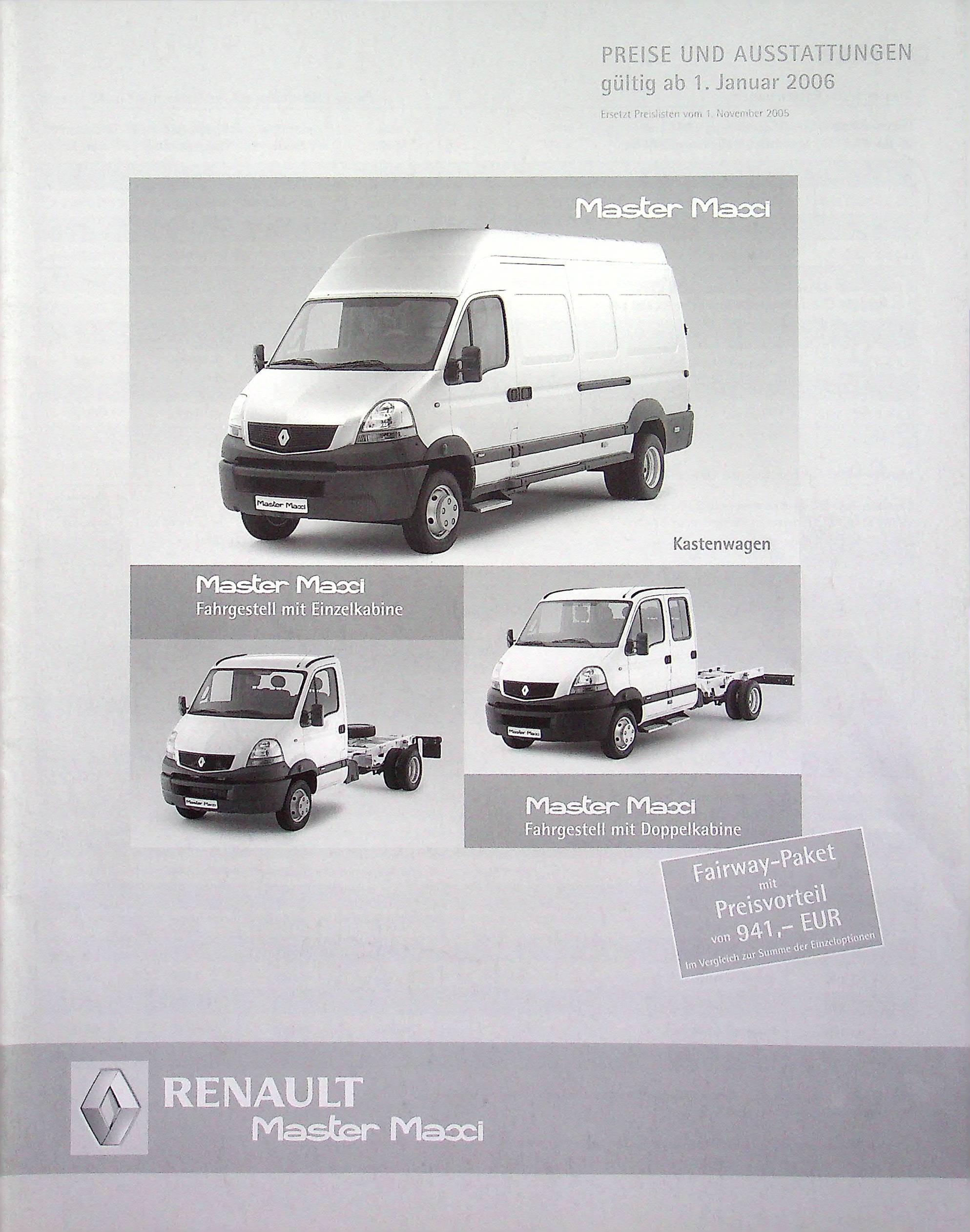 Renault Master Maxi Fahrgestell - Preise & Extras - Prospekt 01/2006