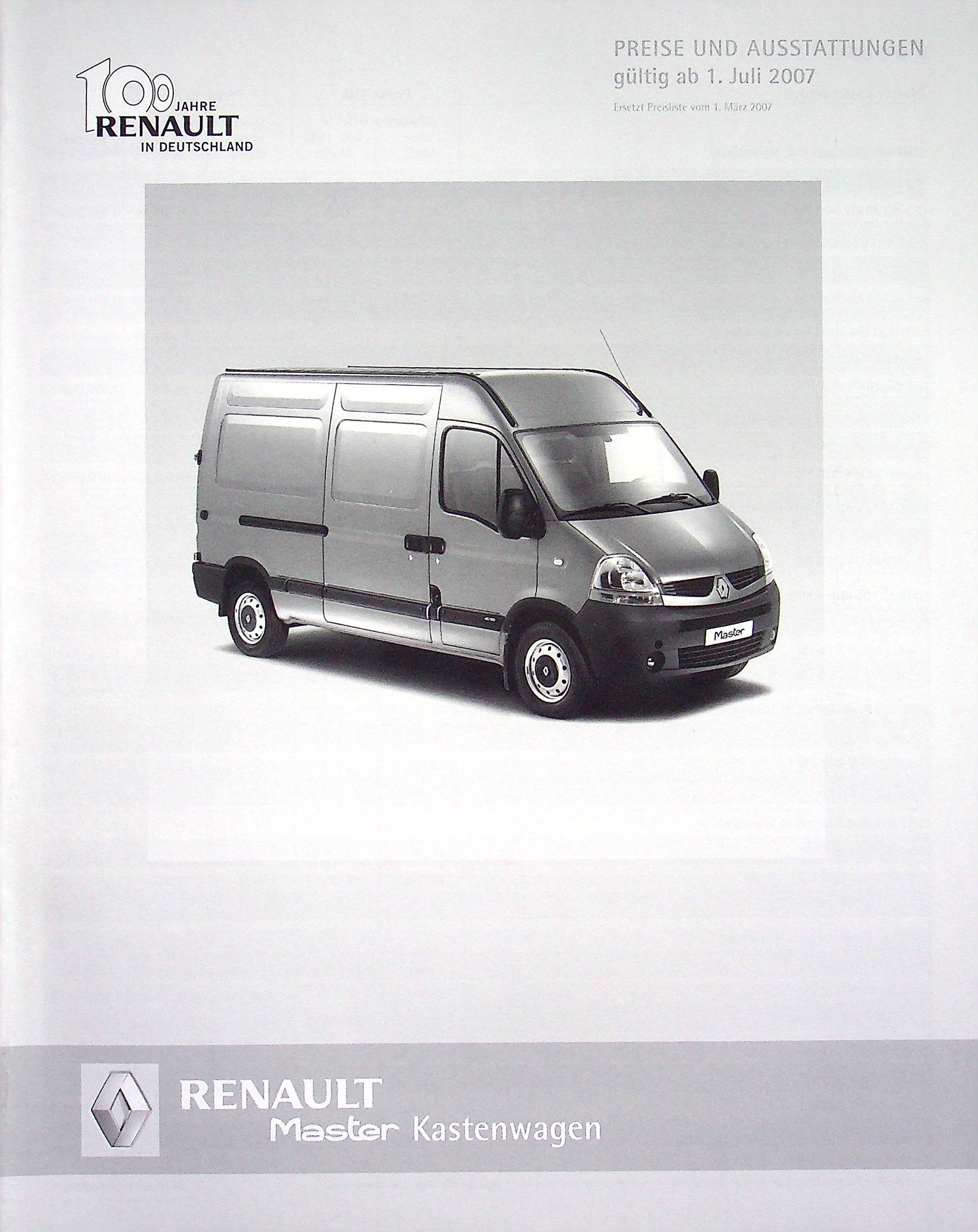 Renault Master Kasten - Preisliste & Extras - Prospekt 07/2007