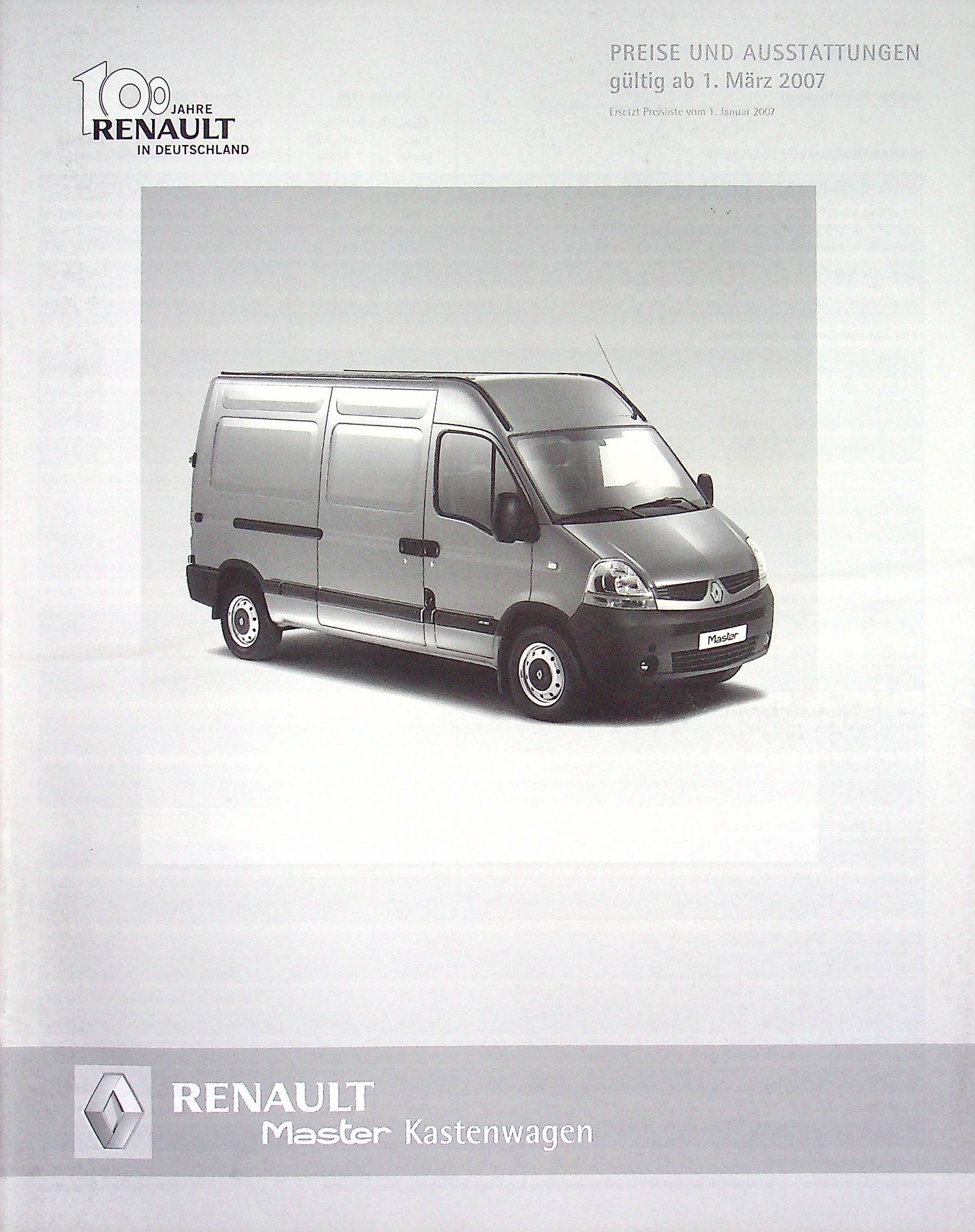Renault Master Kasten - Preisliste & Extras - Prospekt 03/2007
