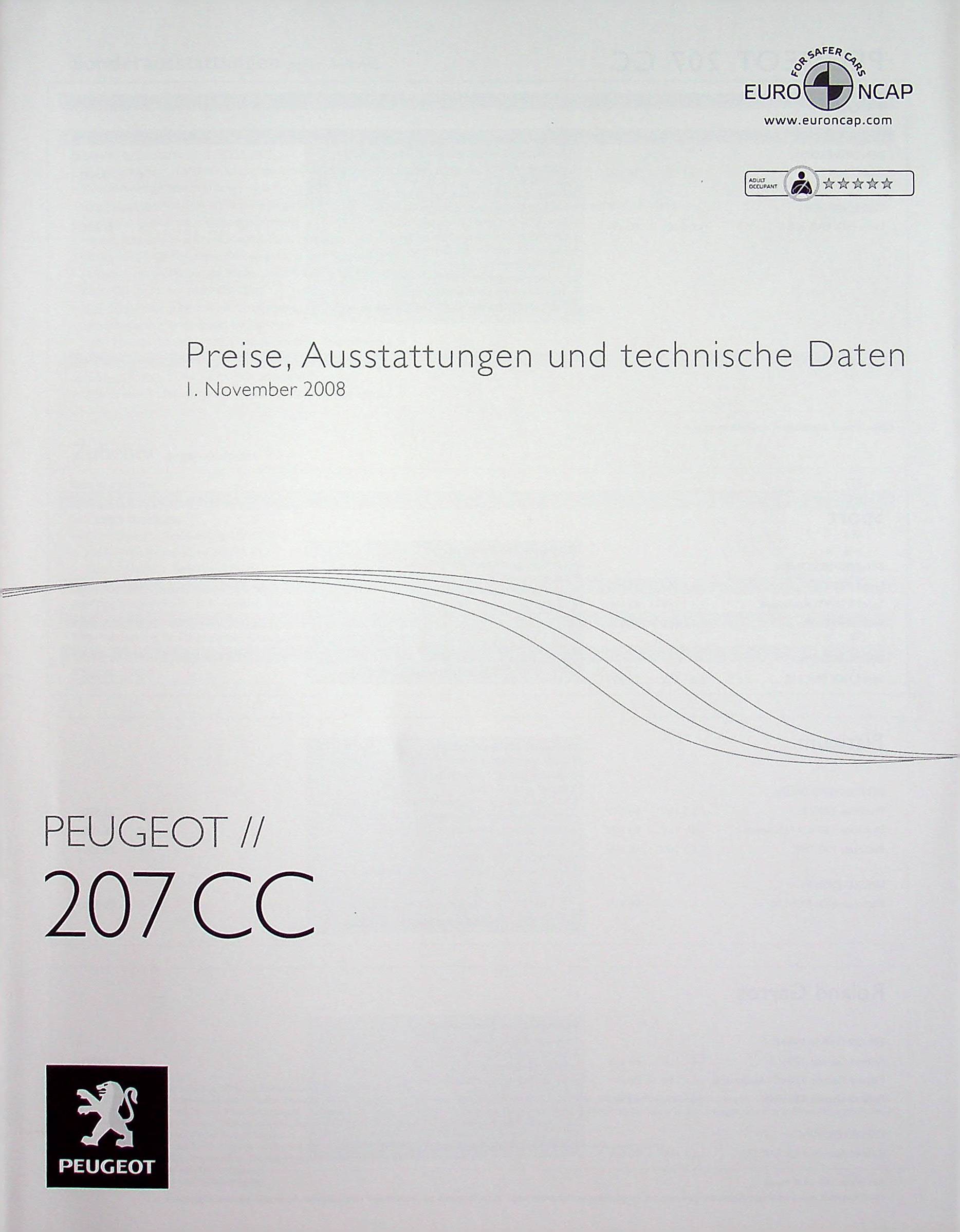 Peugeot 207 CC - Preisliste & Extras - Prospekt 11/2008