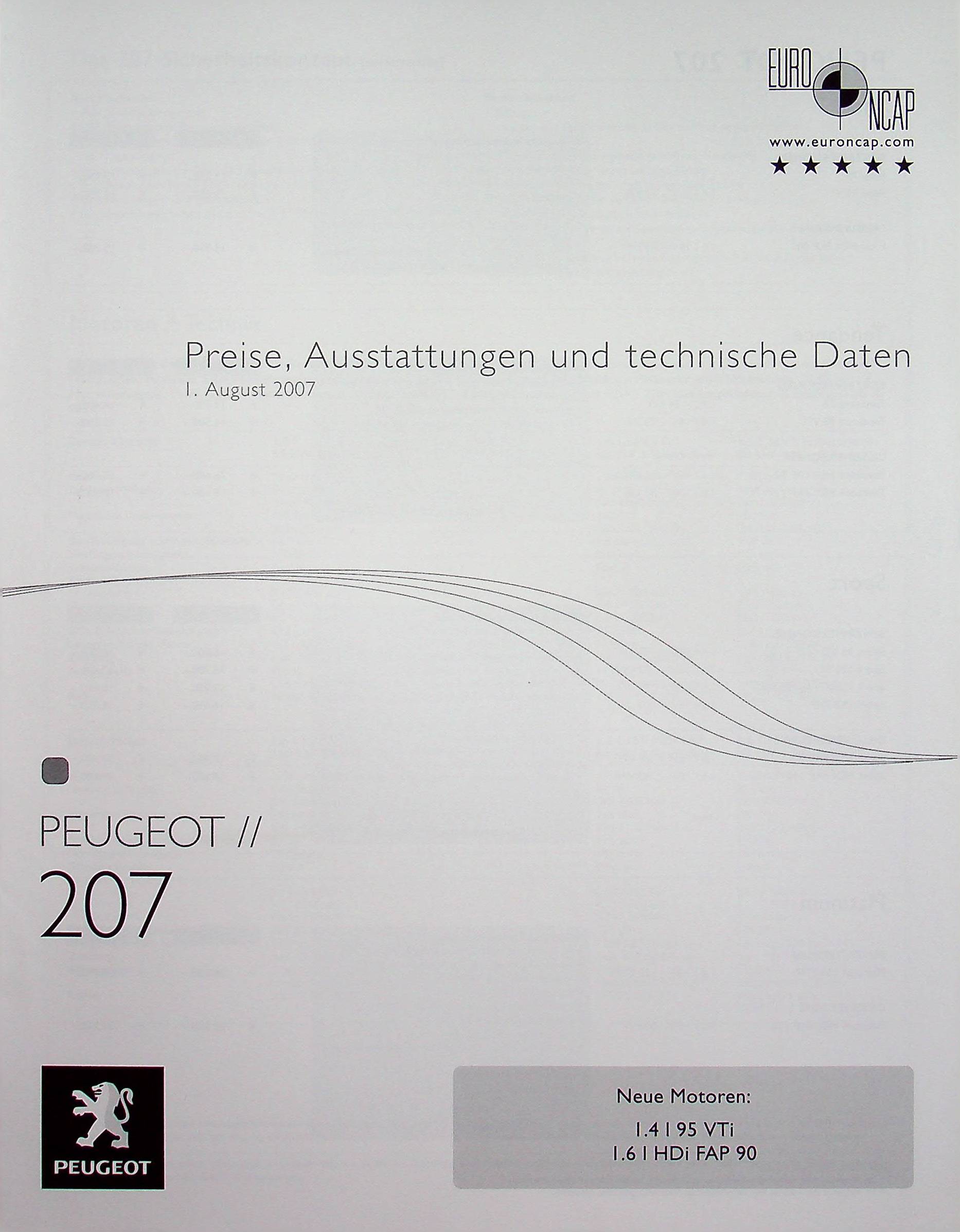 Peugeot 207 - Preisliste & Extras - Prospekt 08/2007