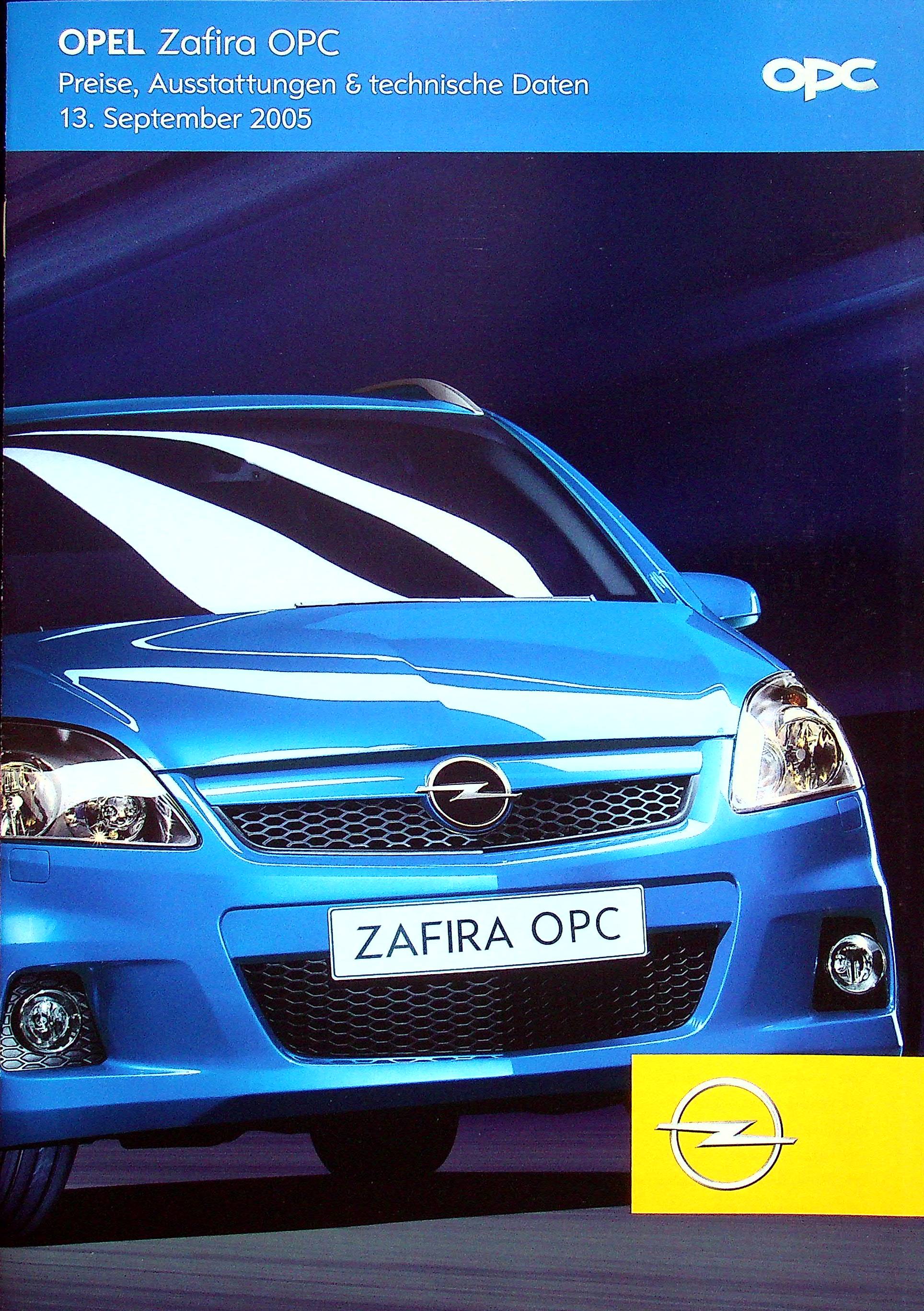 Opel Zafira OPC - Preisliste & Extras - Prospekt 09/2005