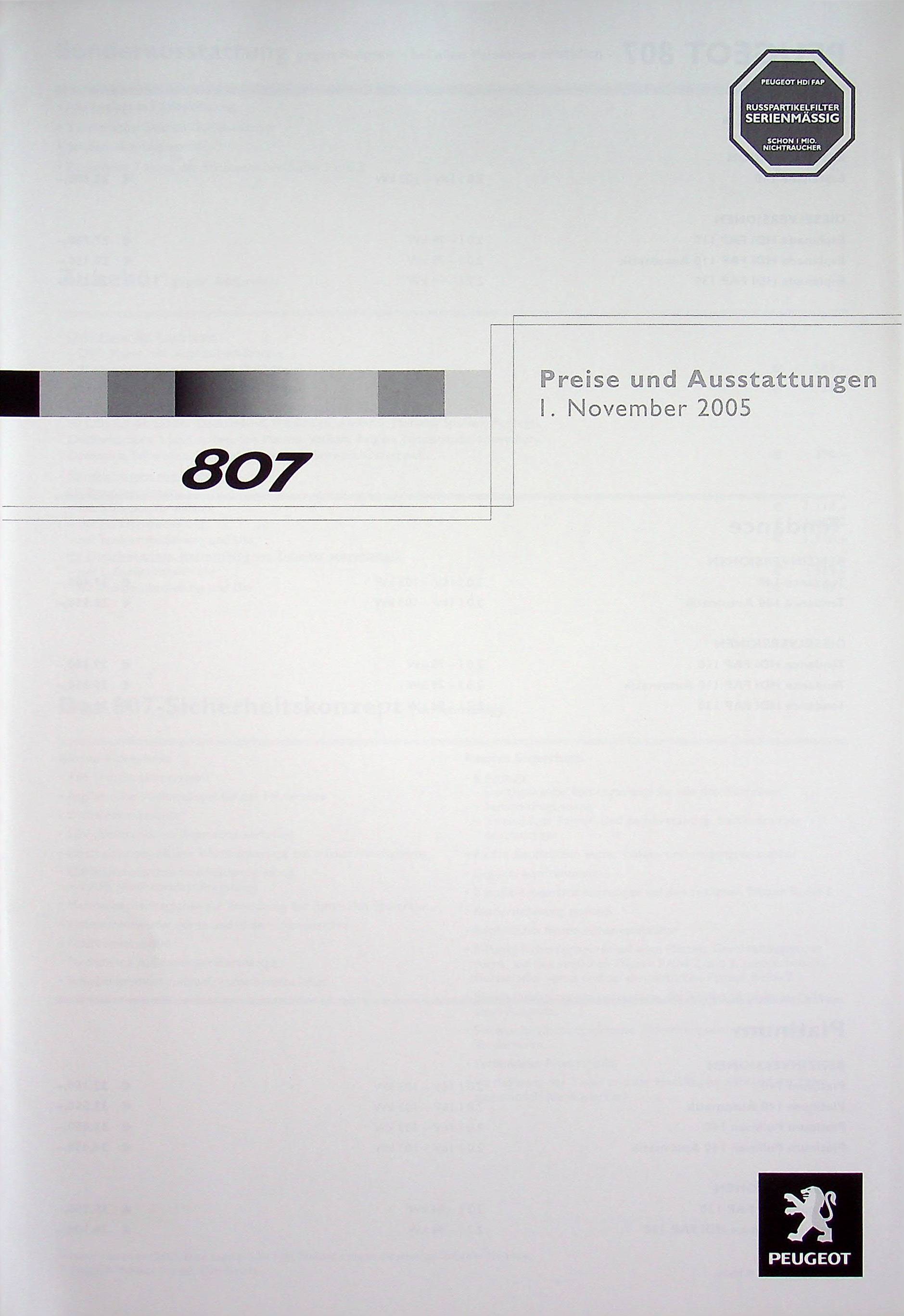 Peugeot 807 - Preisliste & Extras - Prospekt 11/2005