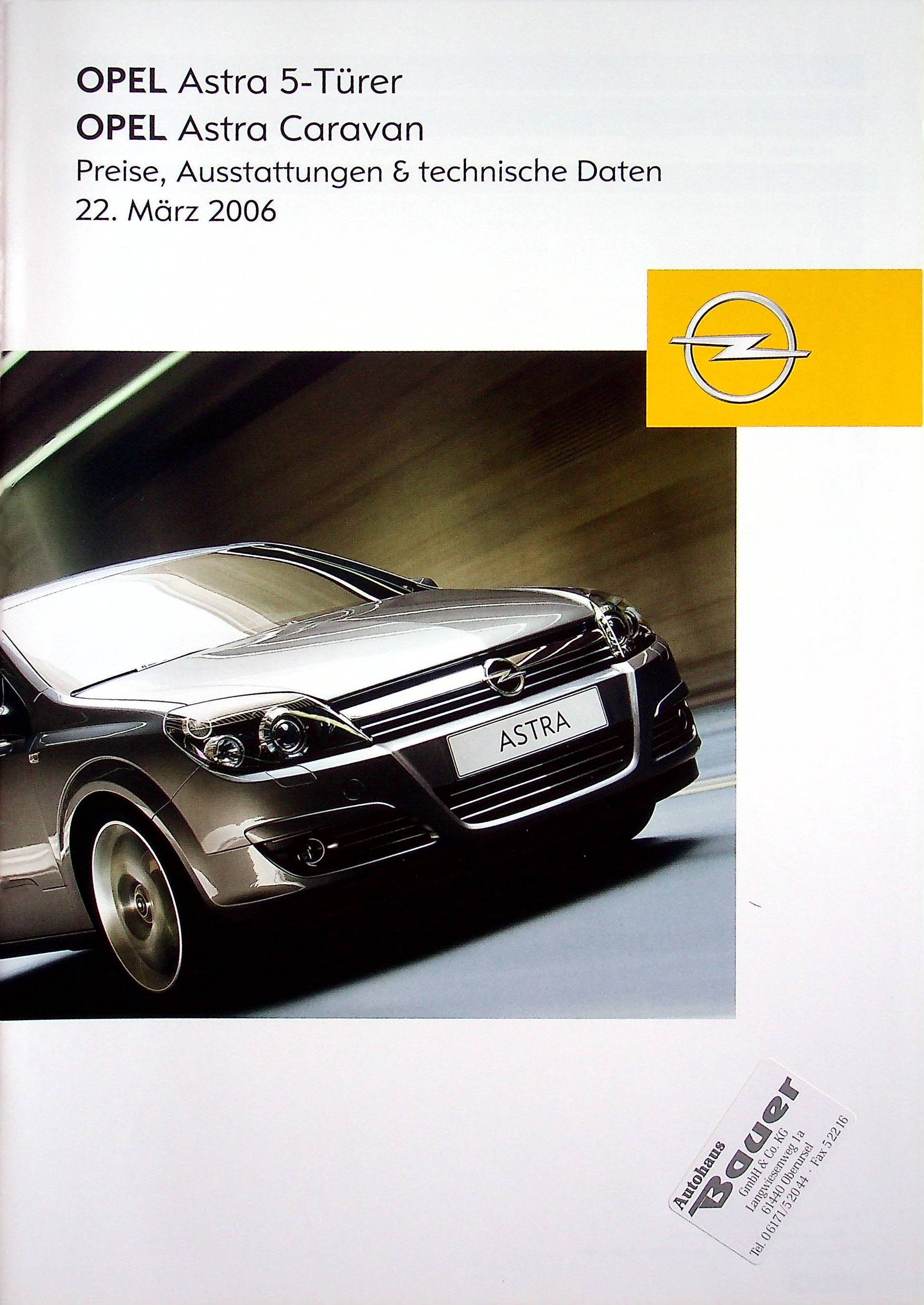 Opel Astra H + Caravan - Preisliste & Extras - Prospekt 03/2006