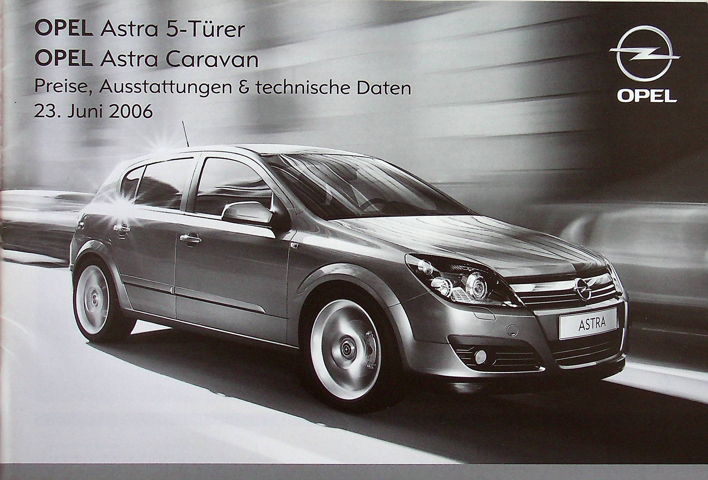 Opel Astra H + Caravan - Preisliste & Extras - Prospekt 06/2006