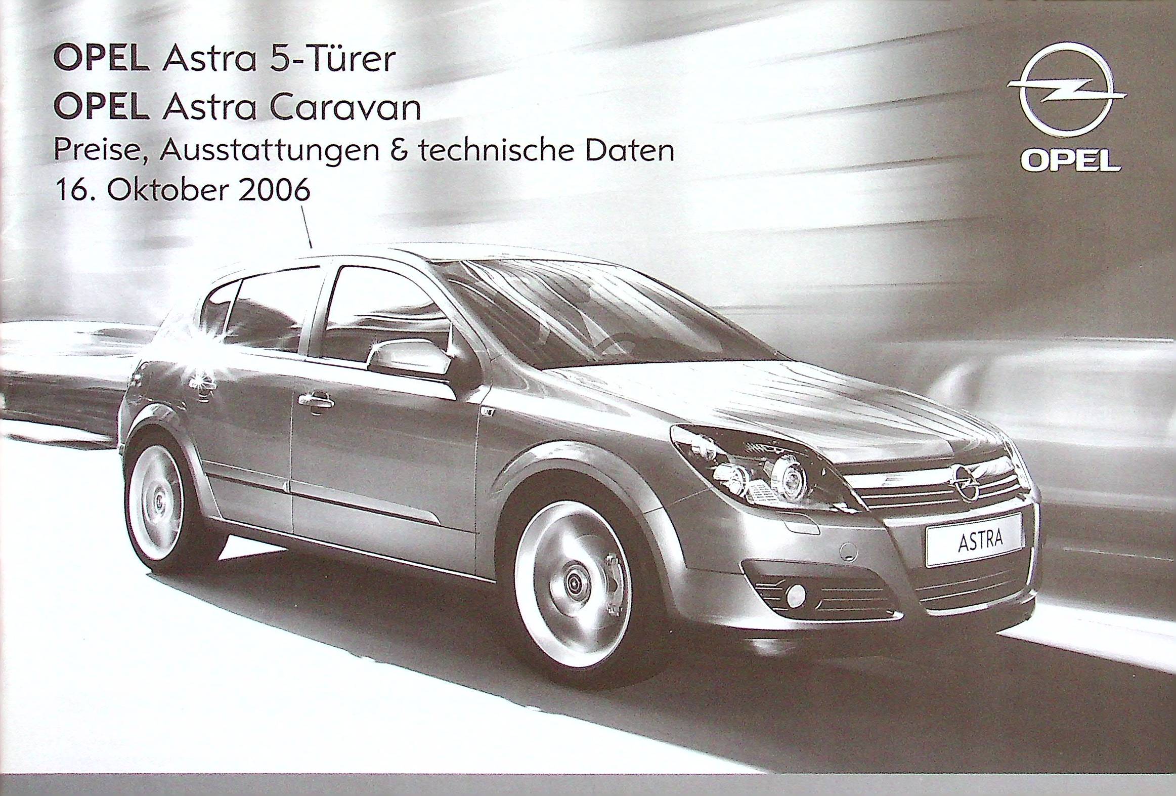 Opel Astra H + Caravan - Preisliste & Extras - Prospekt 10/2006