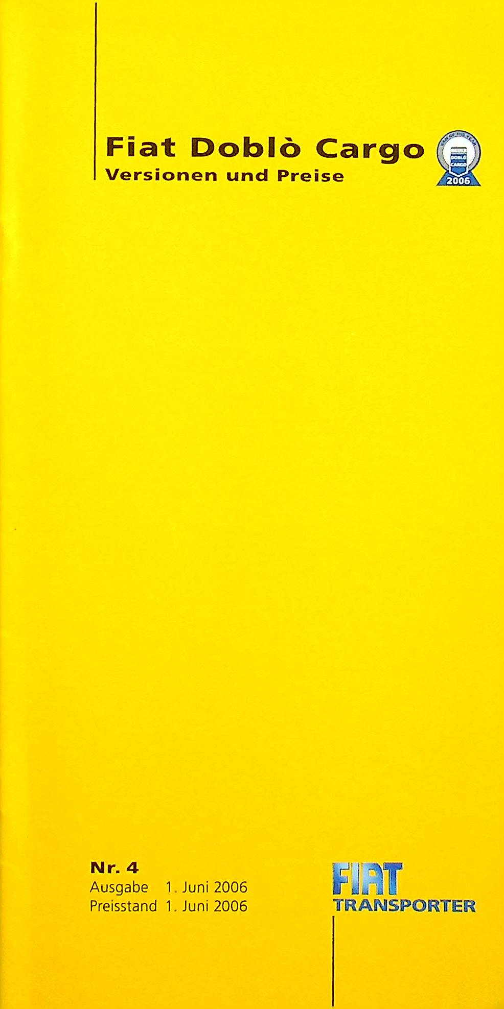 Fiat Doblo Cargo - Preisliste & Extras - Prospekt 06/2006