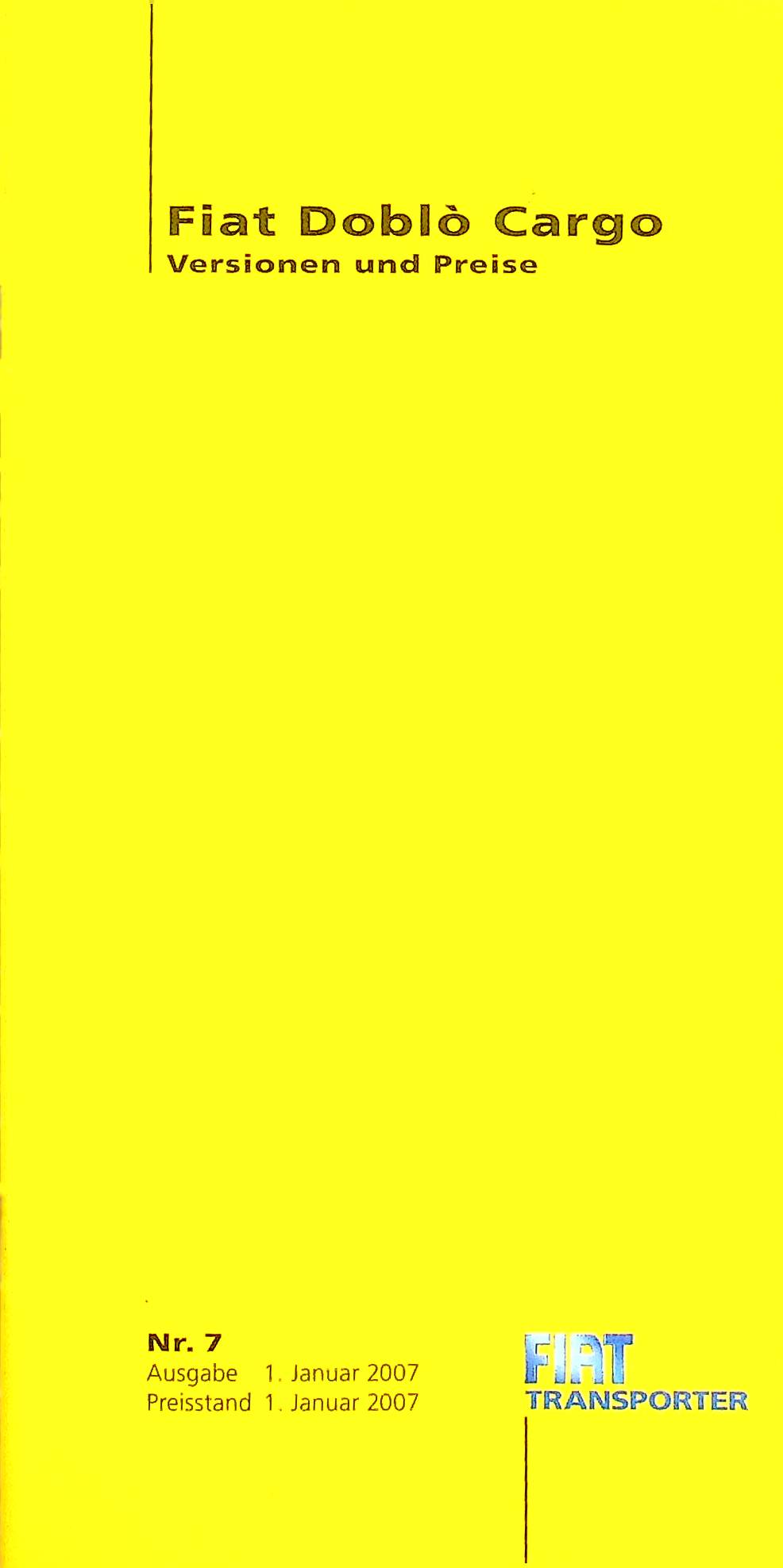 Fiat Doblo Cargo - Preisliste & Extras - Prospekt 01/2007