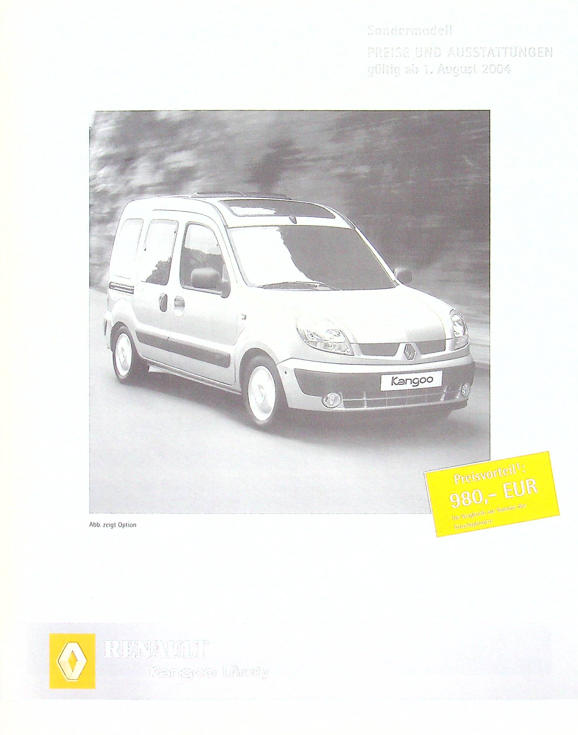 Renault Kangoo - Liberty - Preisliste & Extras - Prospekt 08/2004