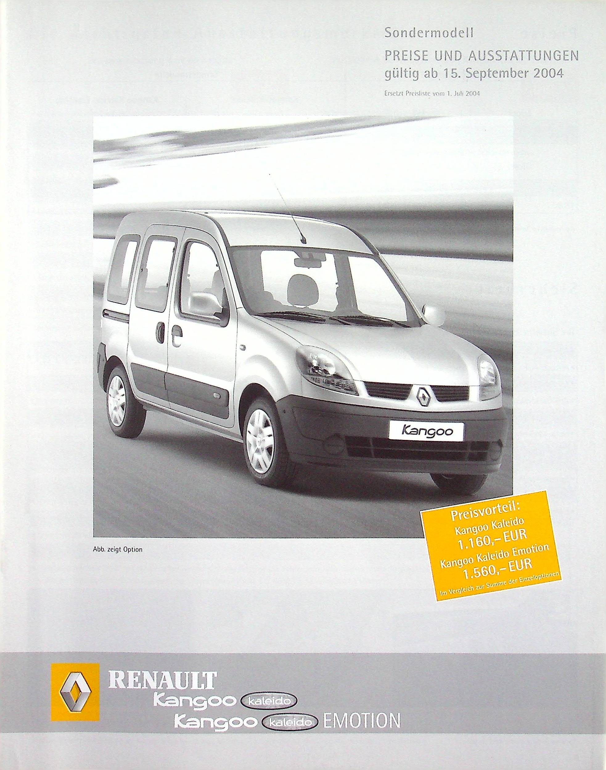 Renault Kangoo - Kaleido - Preisliste & Extras - Prospekt 09/2004