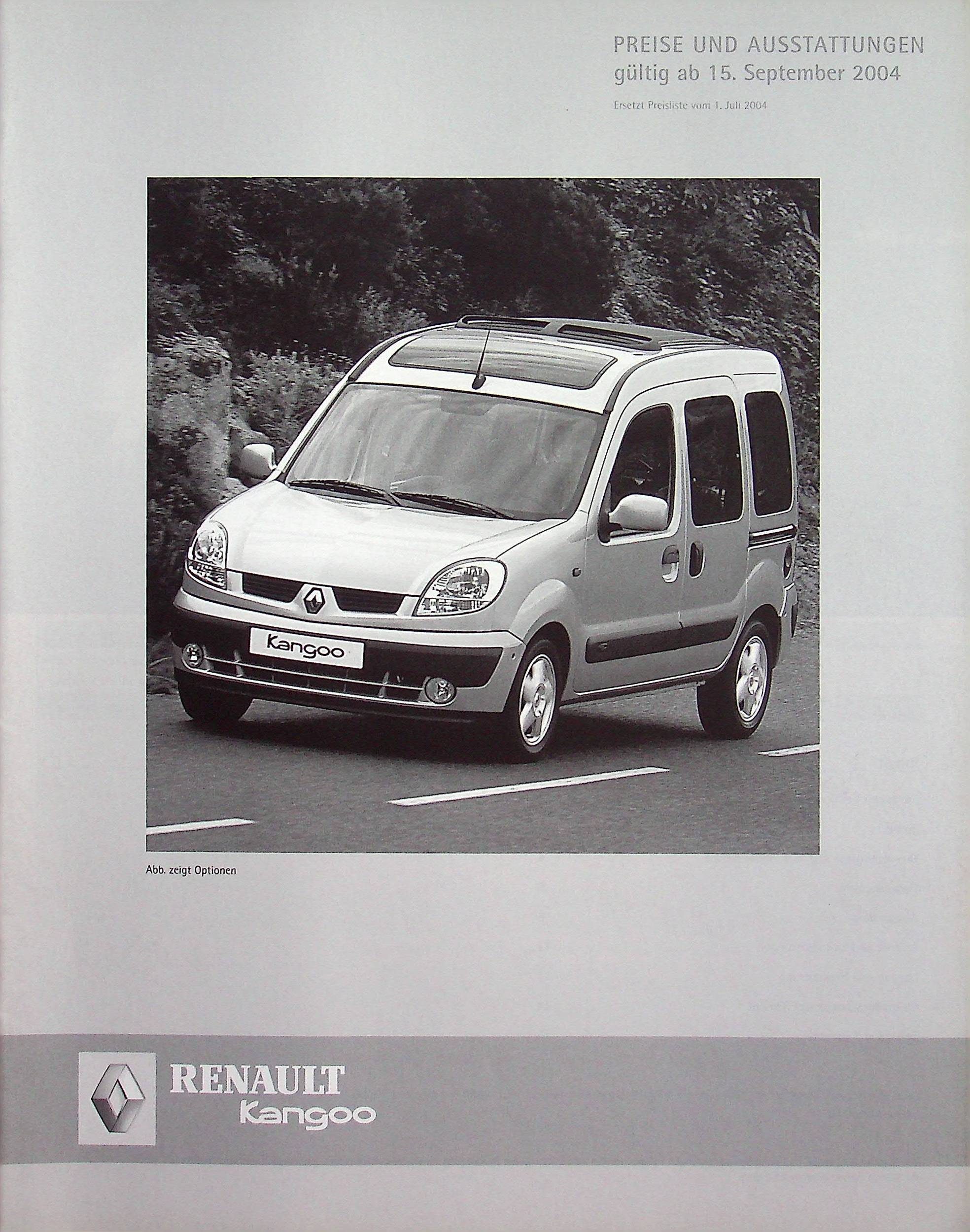 Renault Kangoo - Preisliste & Extras - Prospekt 09/2004