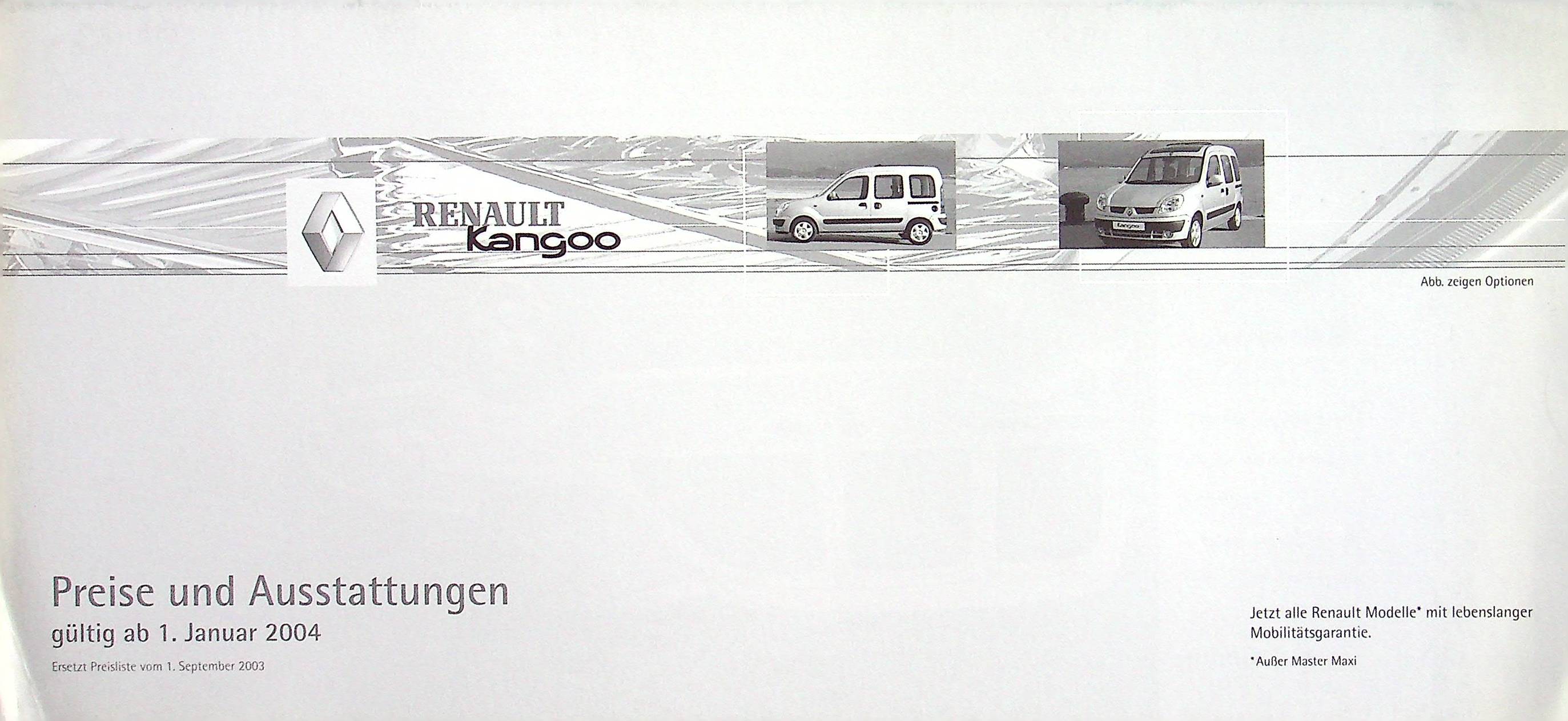 Renault Kangoo - Preisliste & Extras - Prospekt 01/2004