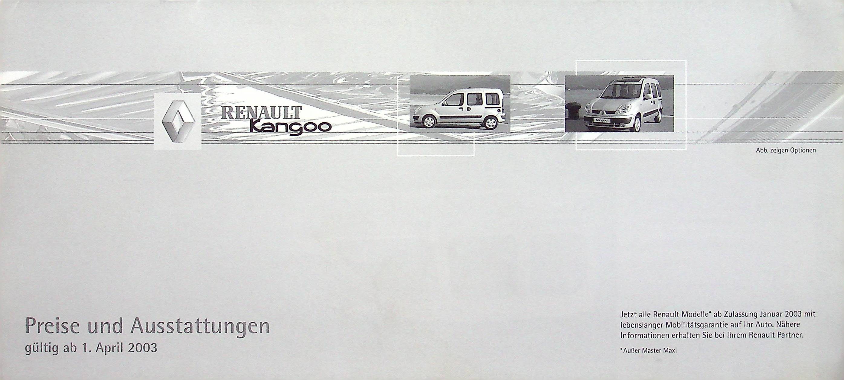 Renault Kangoo - Preisliste & Extras - Prospekt 04/2003