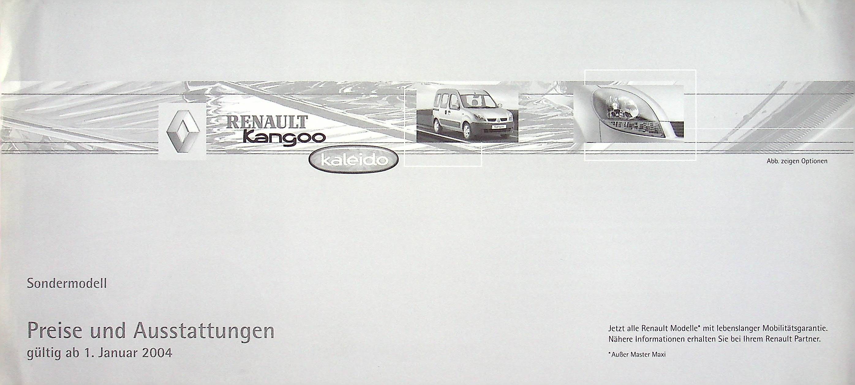 Renault Kangoo - Kaleido - Preisliste & Extras - Prospekt 01/2004