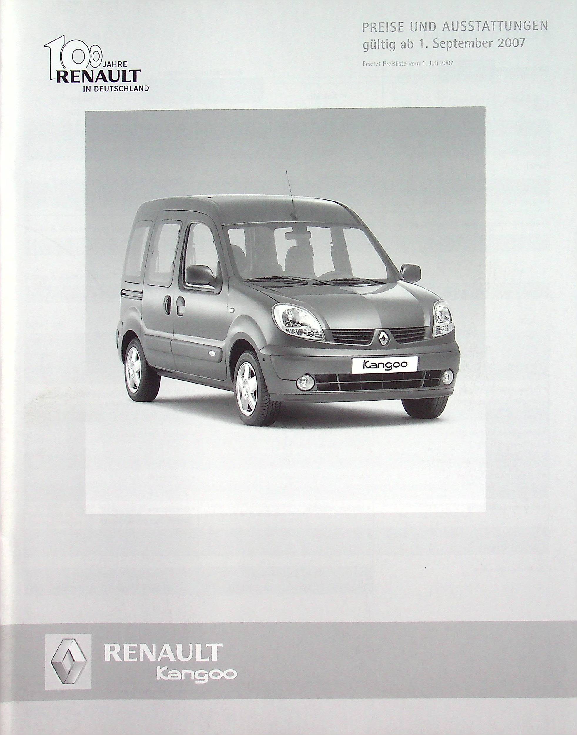 Renault Kangoo - Preisliste & Extras - Prospekt 09/2007