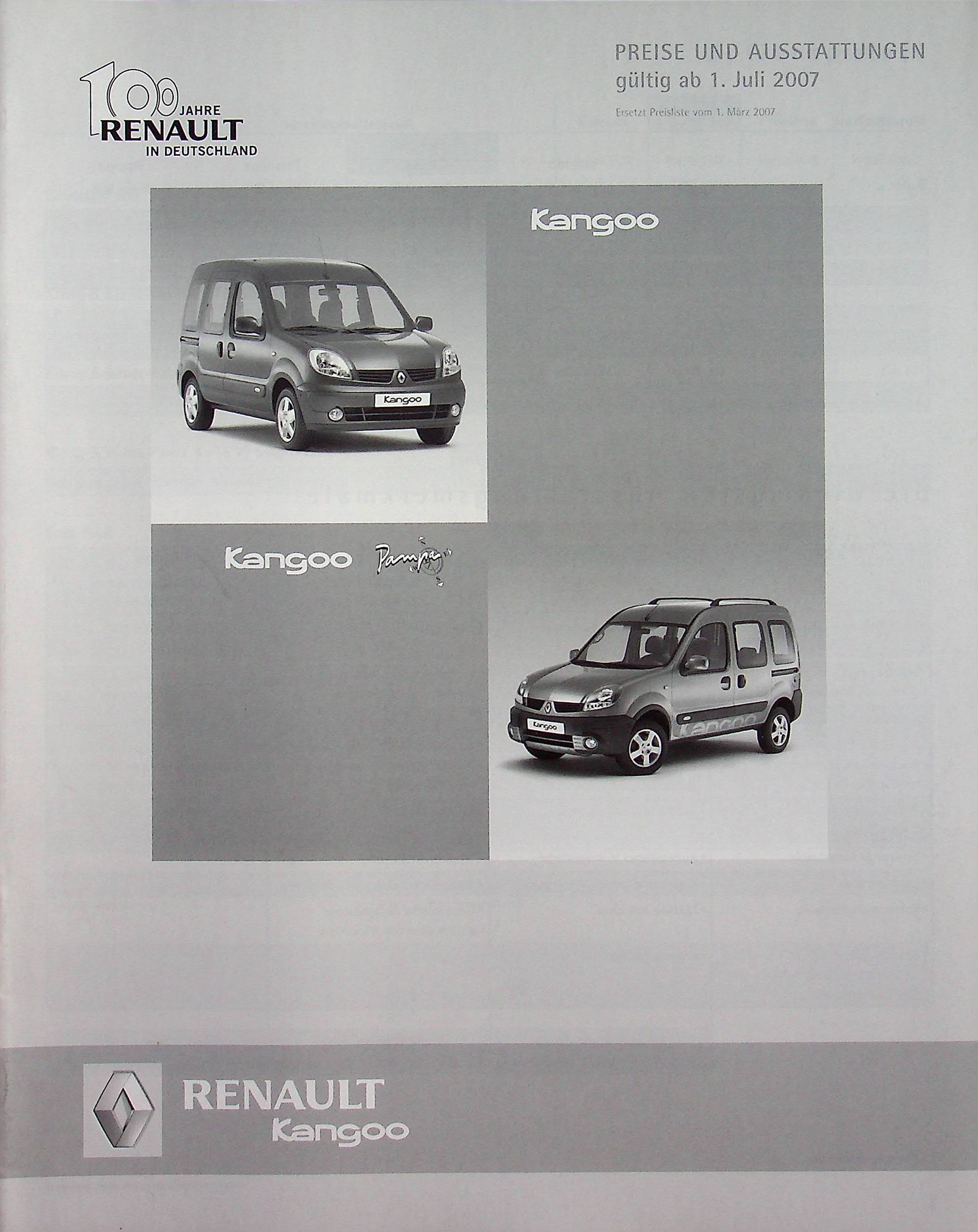 Renault Kangoo - Preisliste & Extras - Prospekt 07/2007