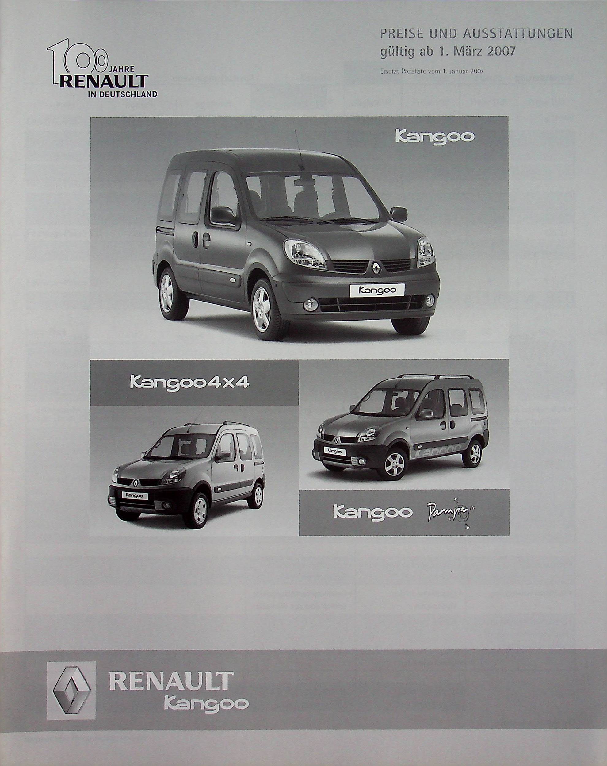 Renault Kangoo - Preisliste & Extras - Prospekt 03/2007